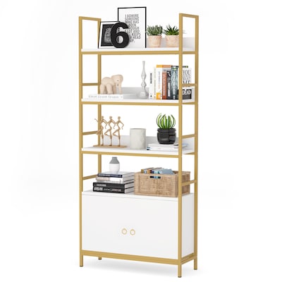 Tribesigns Hoga F1159 White Metal 4, Modern White Bookcase With Doors