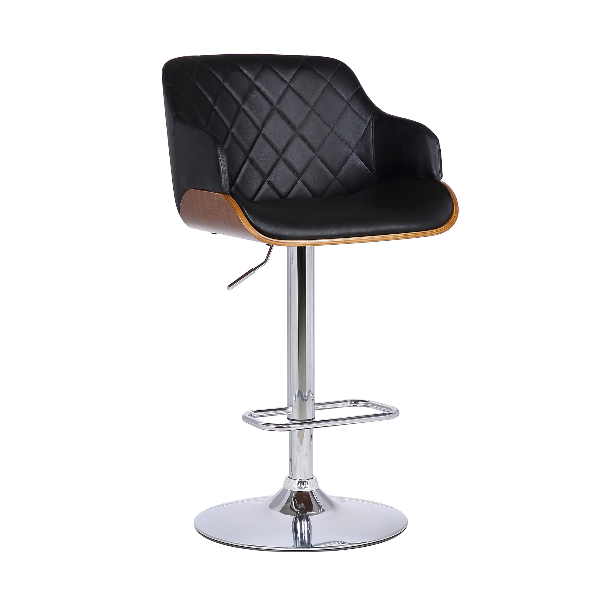 Armen Living LCTOSWBAWABL Toby Black 25.0-in H Adjustable Height Counter height Bucket seat Upholstered Swivel Metal Bar Stool with Arms and Back