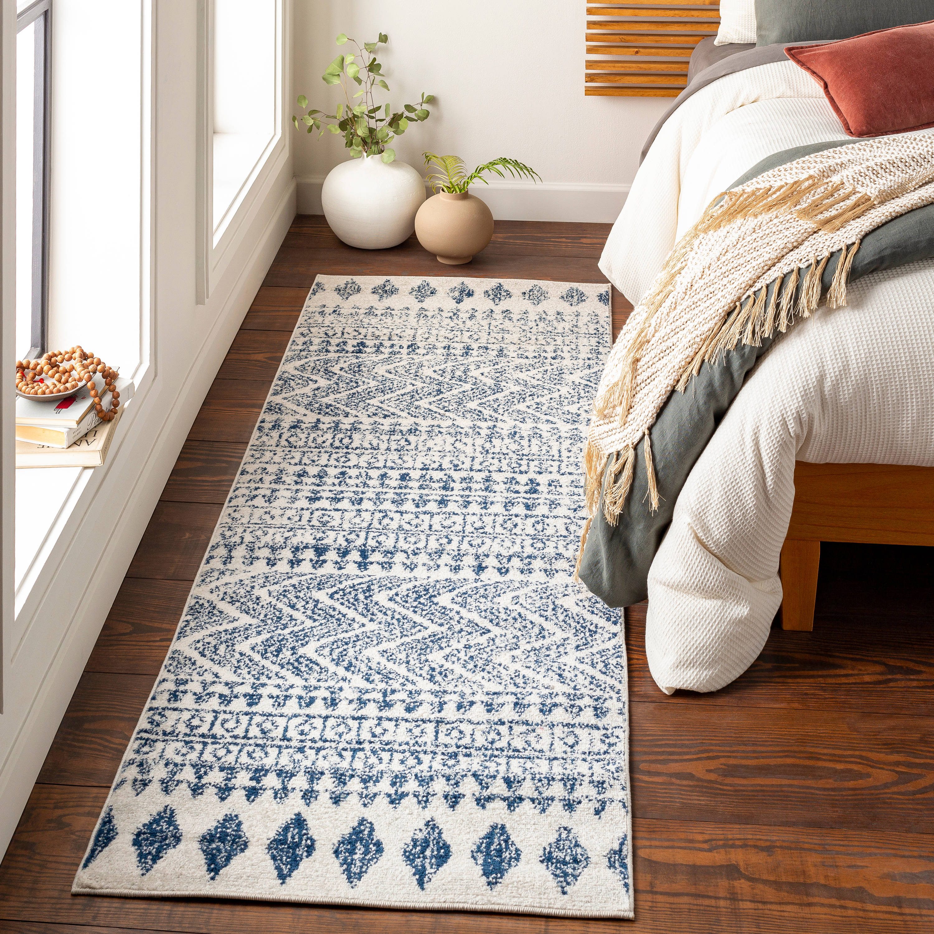 Livabliss ELZ2353-2776 Elaziz 3 x 8 (ft) Polypropylene Dark Blue Rectangular Indoor Tribal Global Runner rug