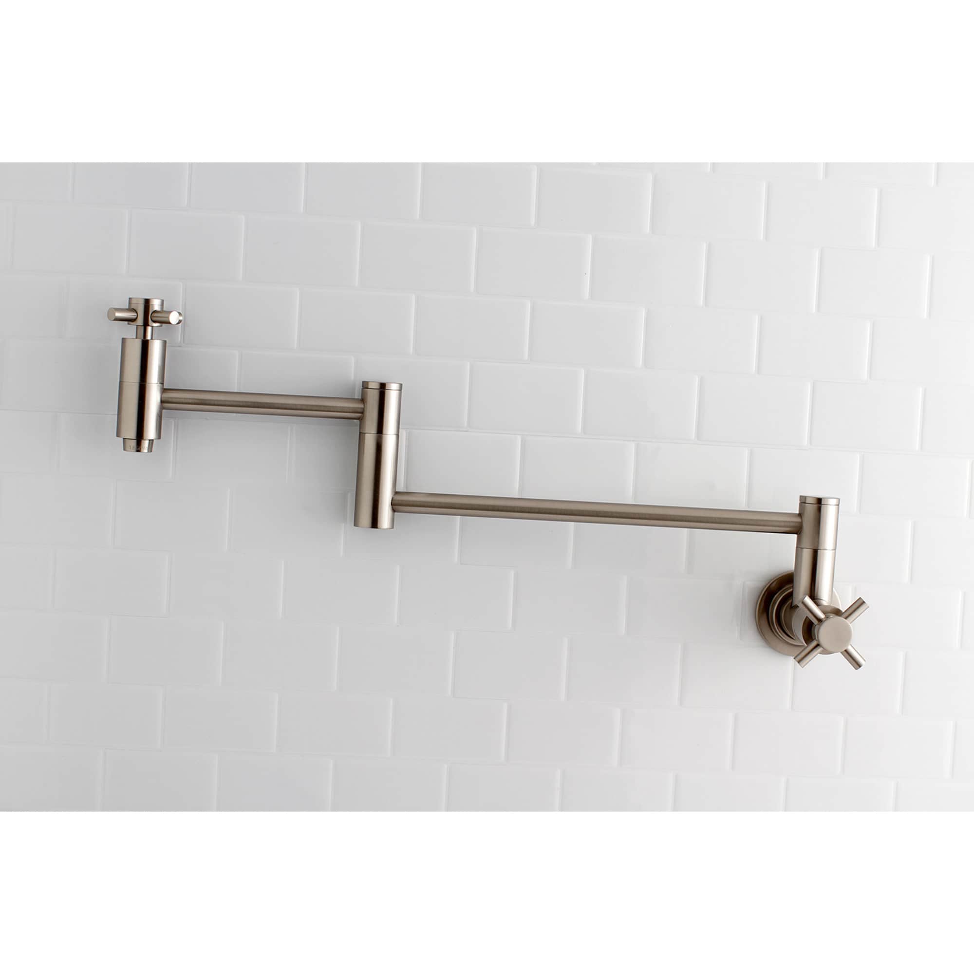 Kingston Brass WLKS8108DX Concord Brushed Nickel Double Handle Wall-mount Pot Filler Kitchen Faucet