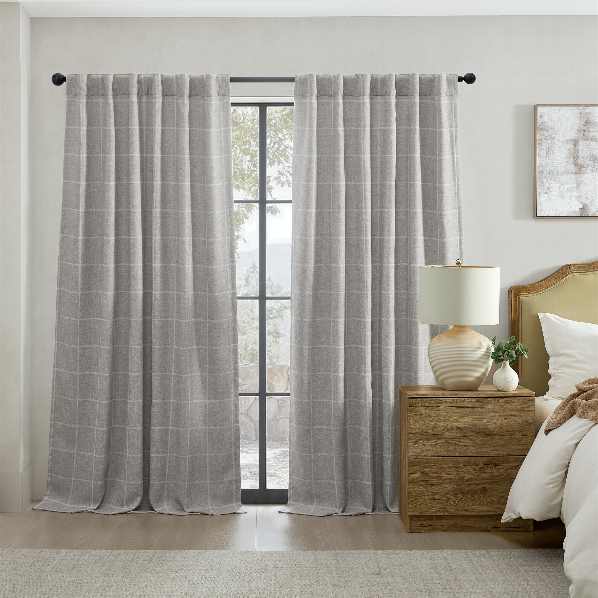 Elrene Home Fashions 194590351816 84-Inches Gray Plaid Blackout Standard lined Back tab/Pinch pleat/Rod pocket Single curtain panel