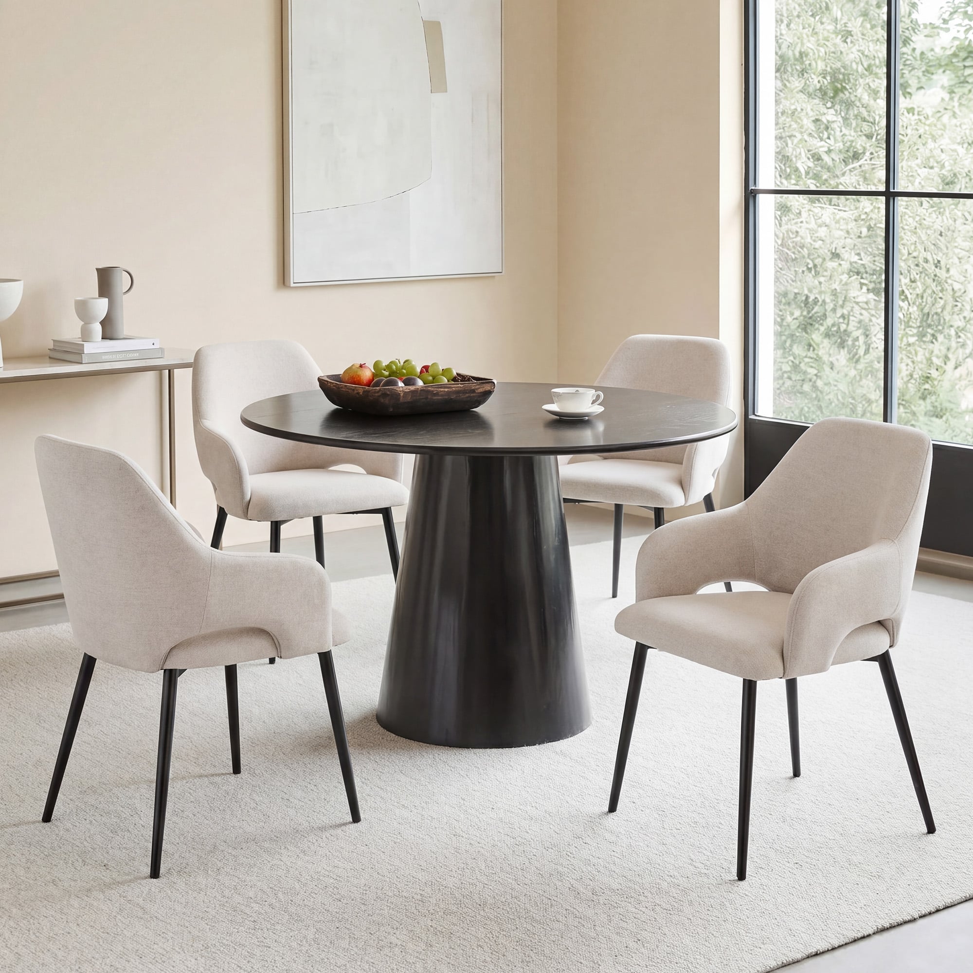 Colamy Set of 4 Beige Chenille Fabric Dining Armchairs with Metal Legs