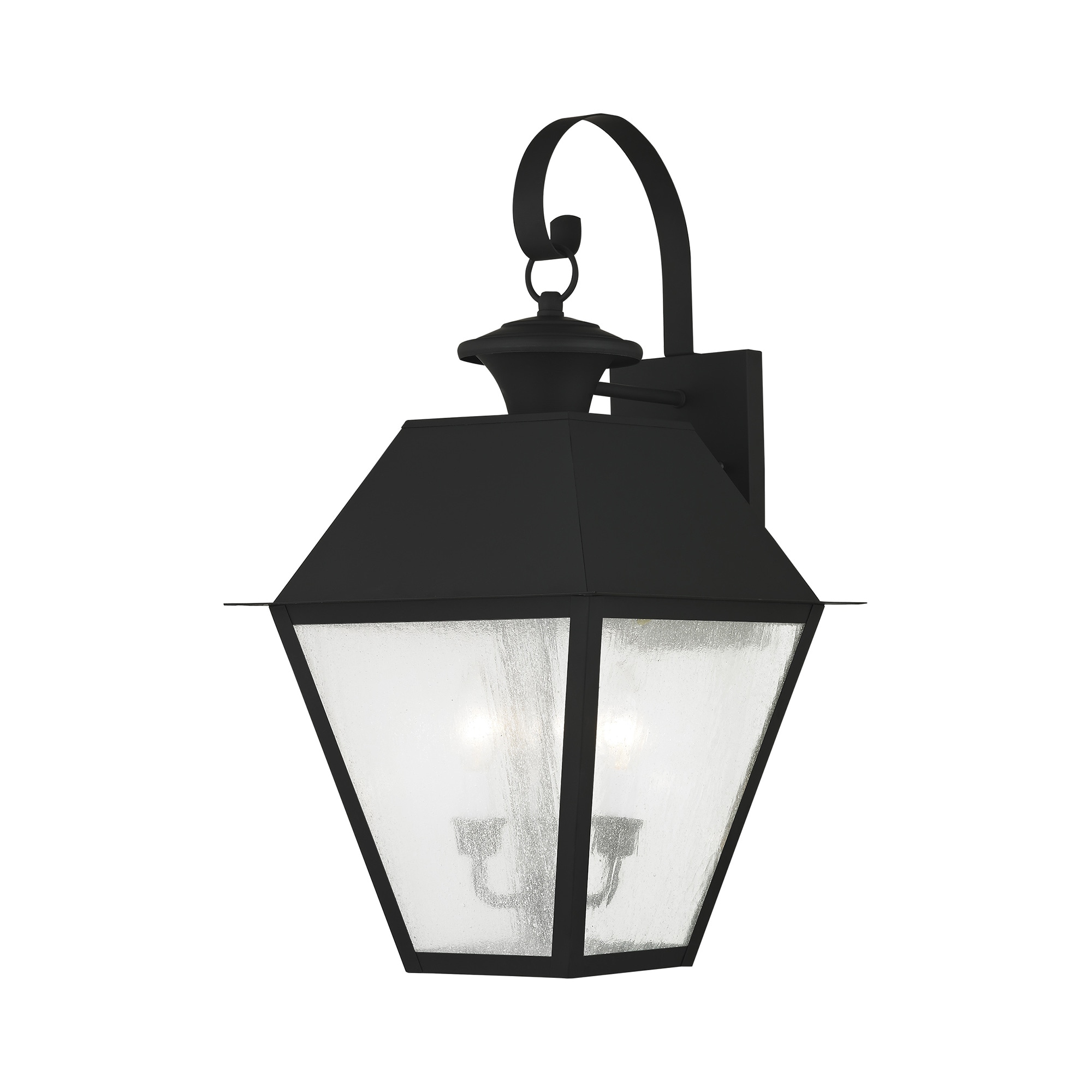 Elegant Mansfield Black Seeded Glass 3-Light Outdoor Wall Lantern