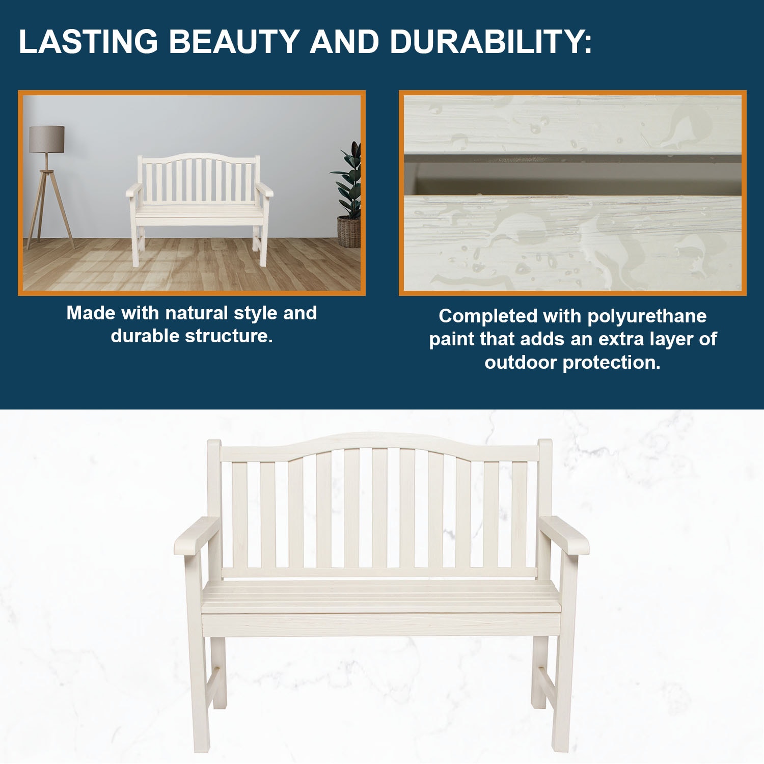 Eggshell White Cedar Wood Outdoor Garden Bench