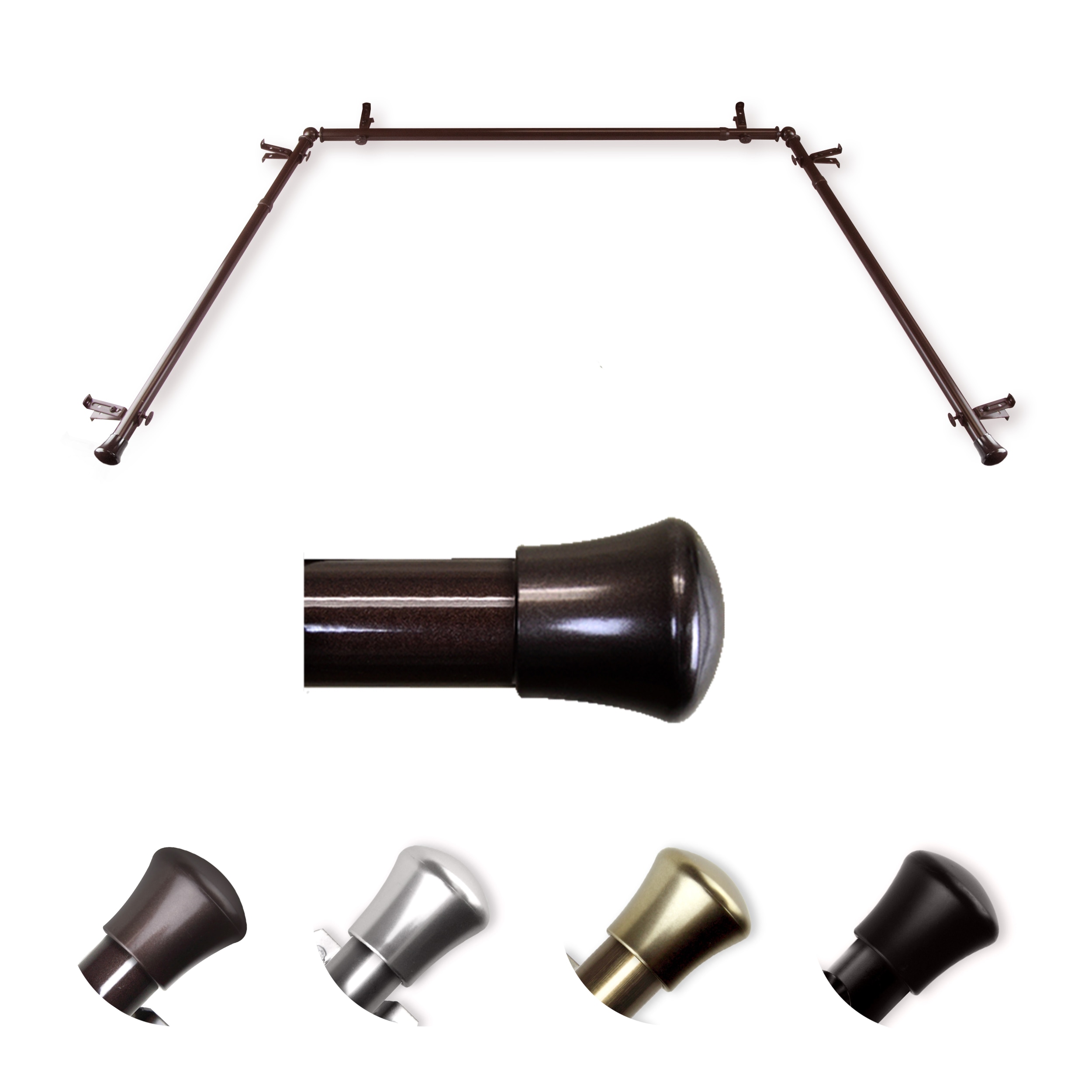 Hart & Harlow L-AWI-BAY-07 13/16" Single 38-in to 72-in Cocoa Steel Bay window curtain rod