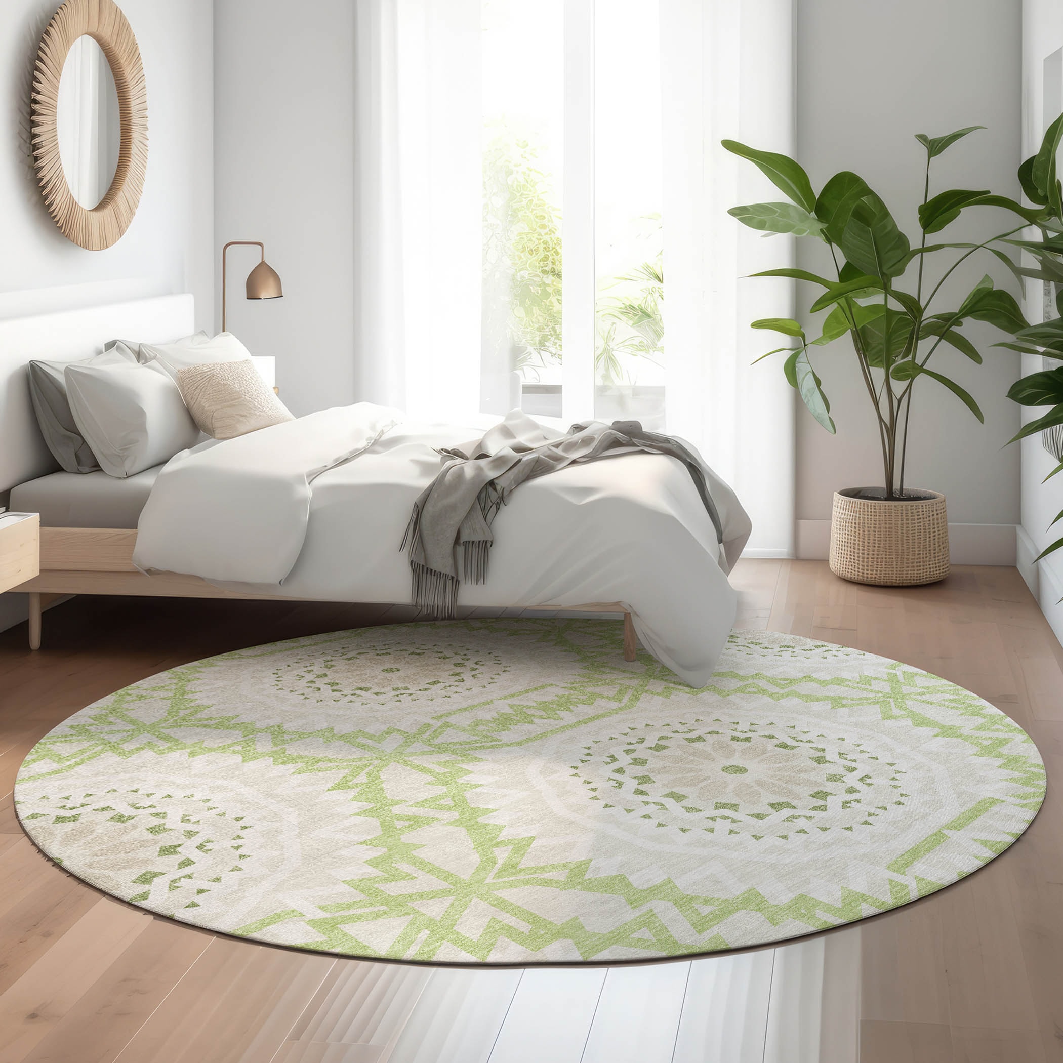 Addison Rugs AMF619AL8RO Mayfield AMF619AL 8 x 8 (ft) Loomed Polyester Aloe Round Indoor Geometric Machine washable Area rug
