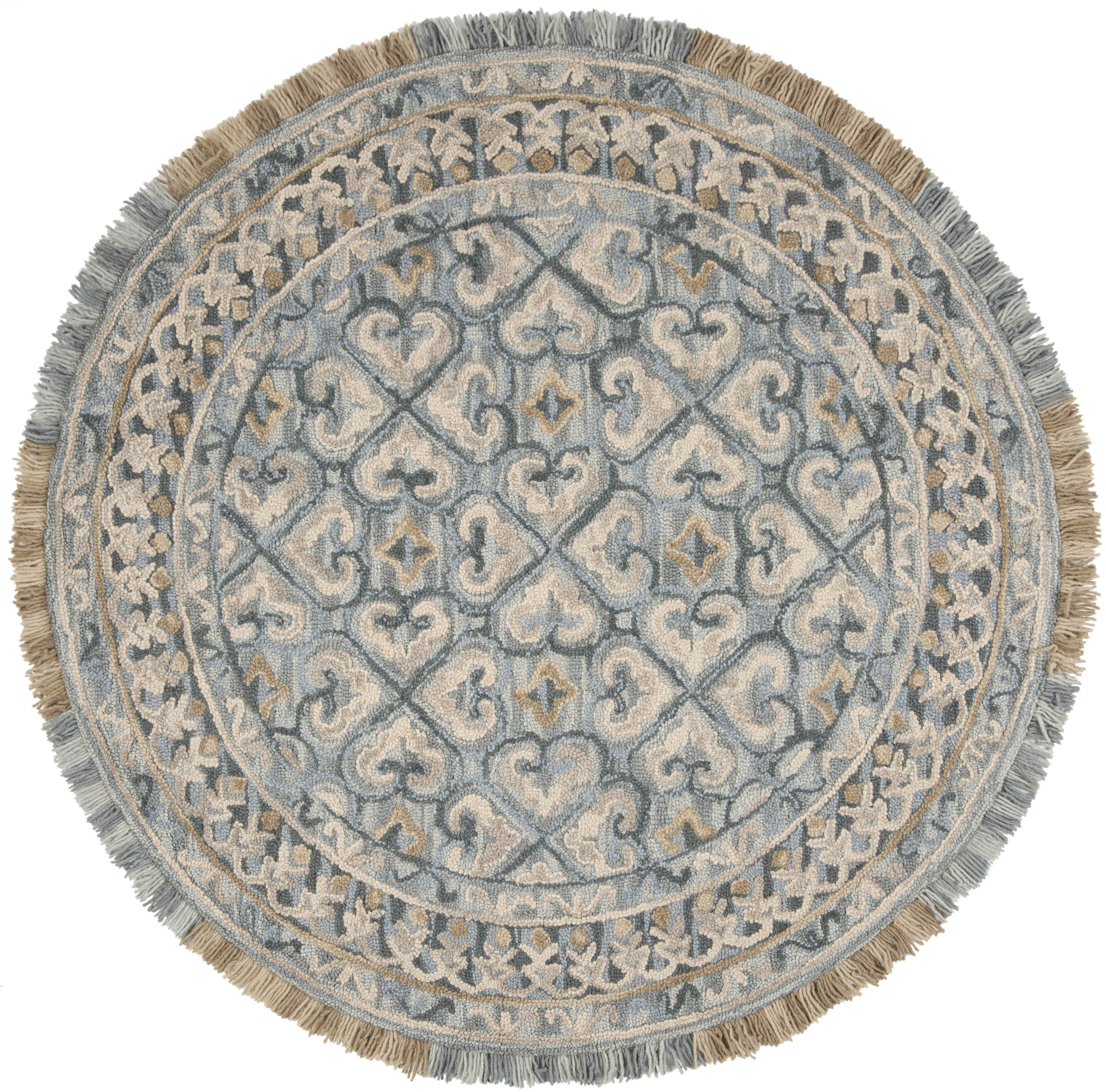 Safavieh BLM420A-6R Blossom Omie 6 x 6 (ft) Tufted Wool Light Beige/Blue Round Indoor Floral/Botanical Farmhouse/Cottage Area rug