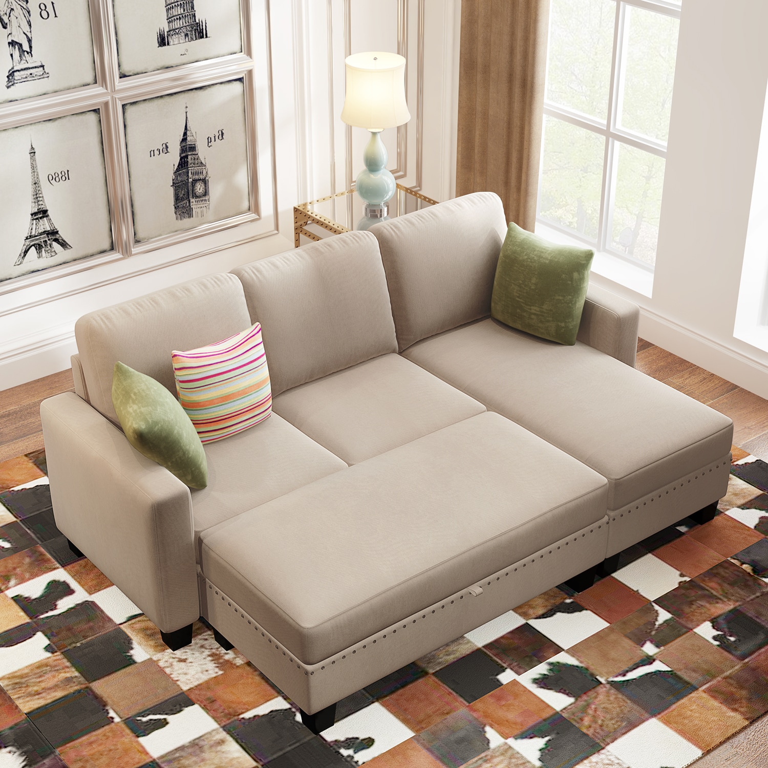 GZMR GZWF880477 81" Reversible Sectional Couch with Storage 81.1-in Modern Brown Sofa