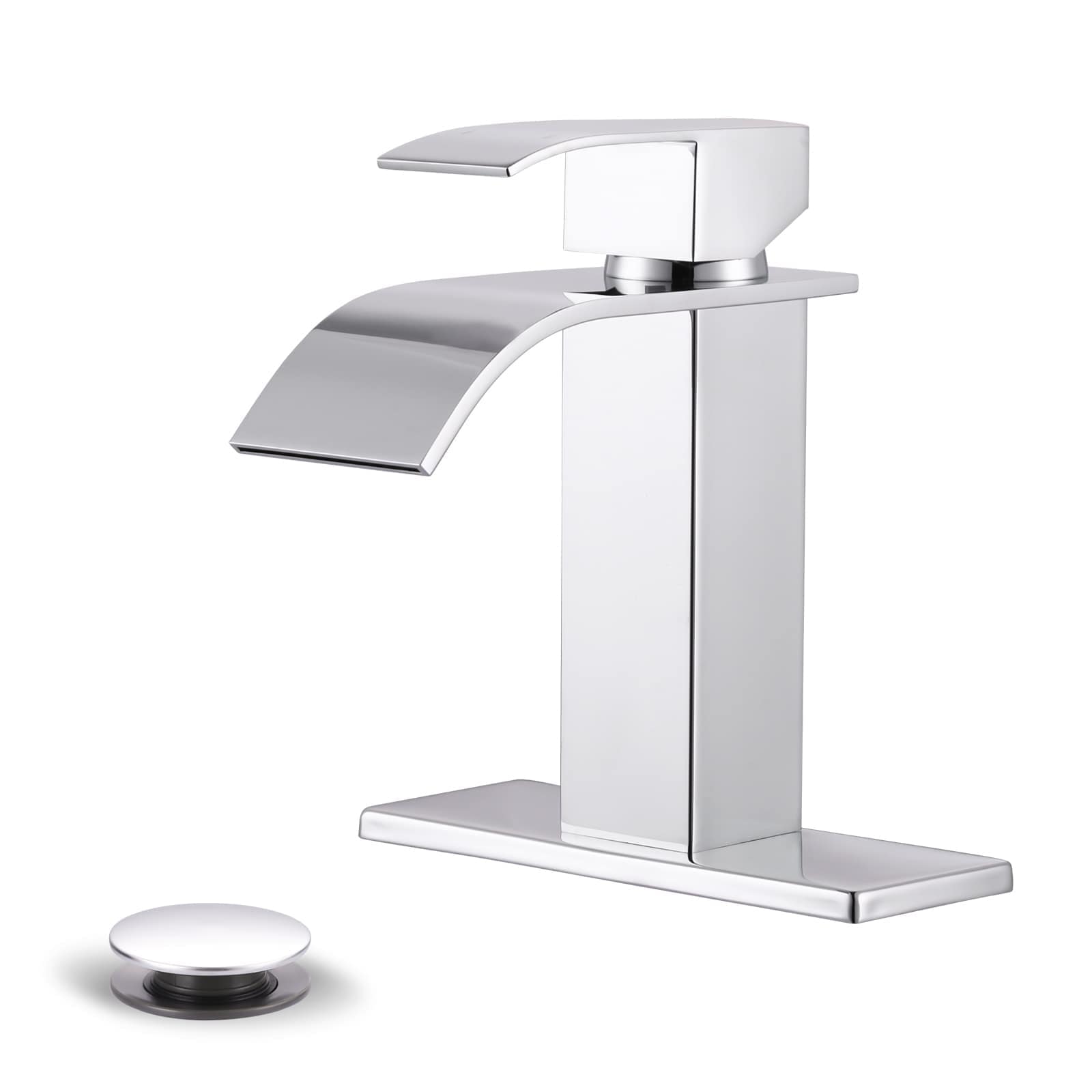 ALEASHA - Single Hole Single Handle High Arc Bathroom Sink Faucet with Deckplate and Drain Kit In...
