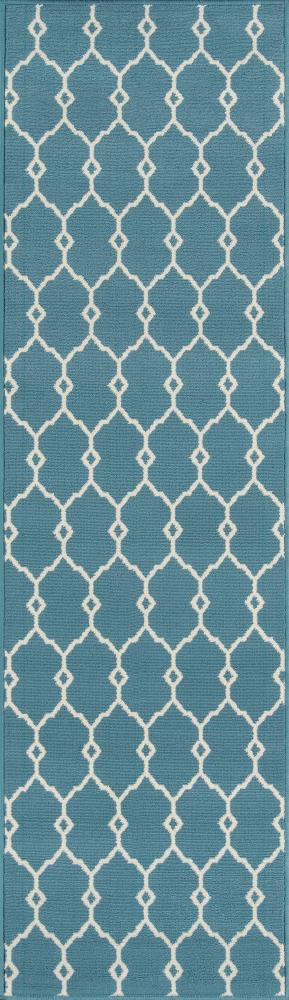 Momeni BAJA0BAJ-2BLU2376 Baja 2 x 7 (ft) Polypropylene Blue Rectangular Indoor/Outdoor Trellis Runner rug
