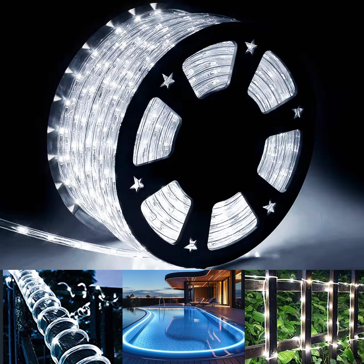 Adrinfly  1500 LED Outdoor Rope Lights 78M 256ft Waterproof Fairy String Lights with 8 Modes for Christmas Tree Party Bedroom Garden White