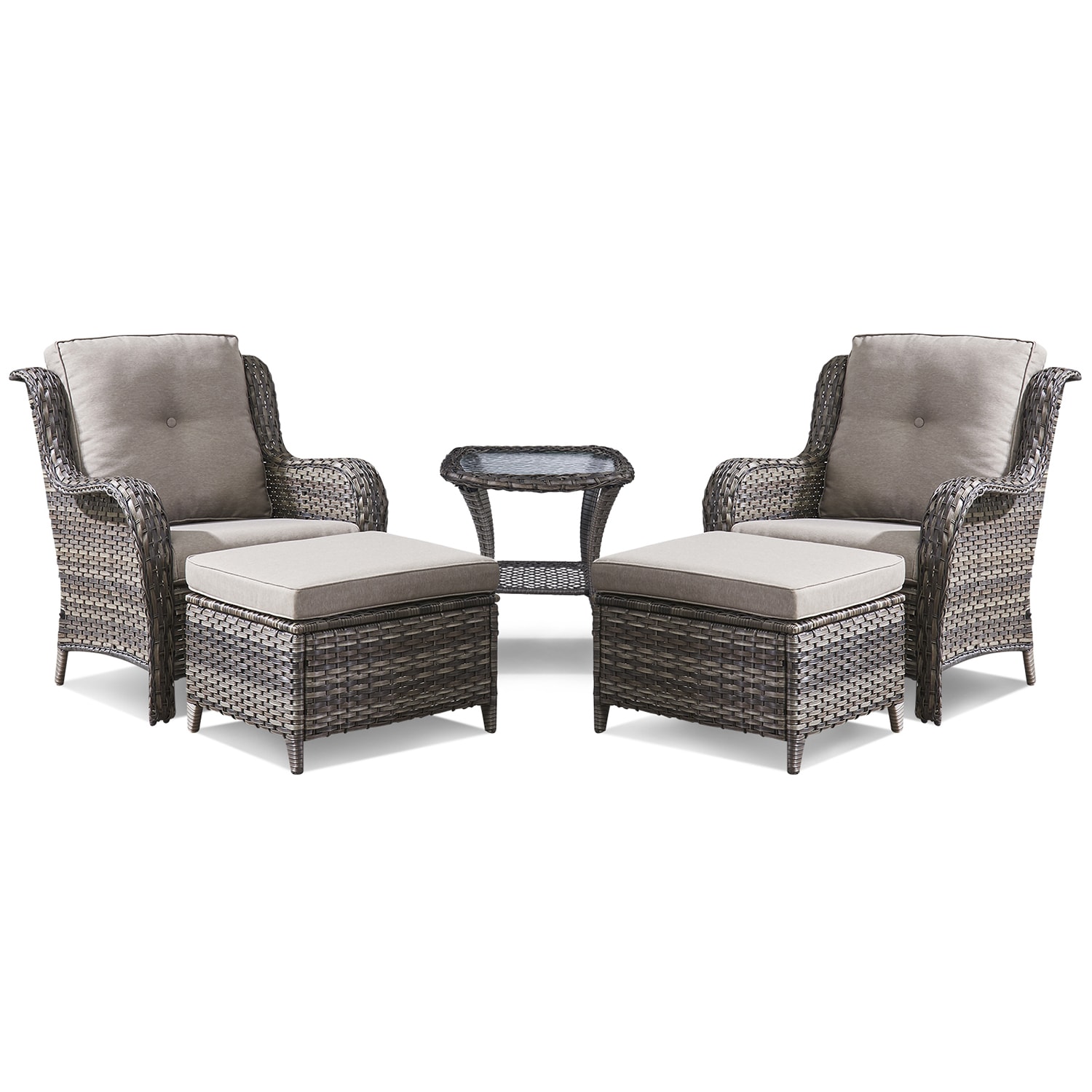 Rilyson FS017026016-2 Curved Handrail 8 -Piece Wicker Patio Conversation Set with Gray Cushions