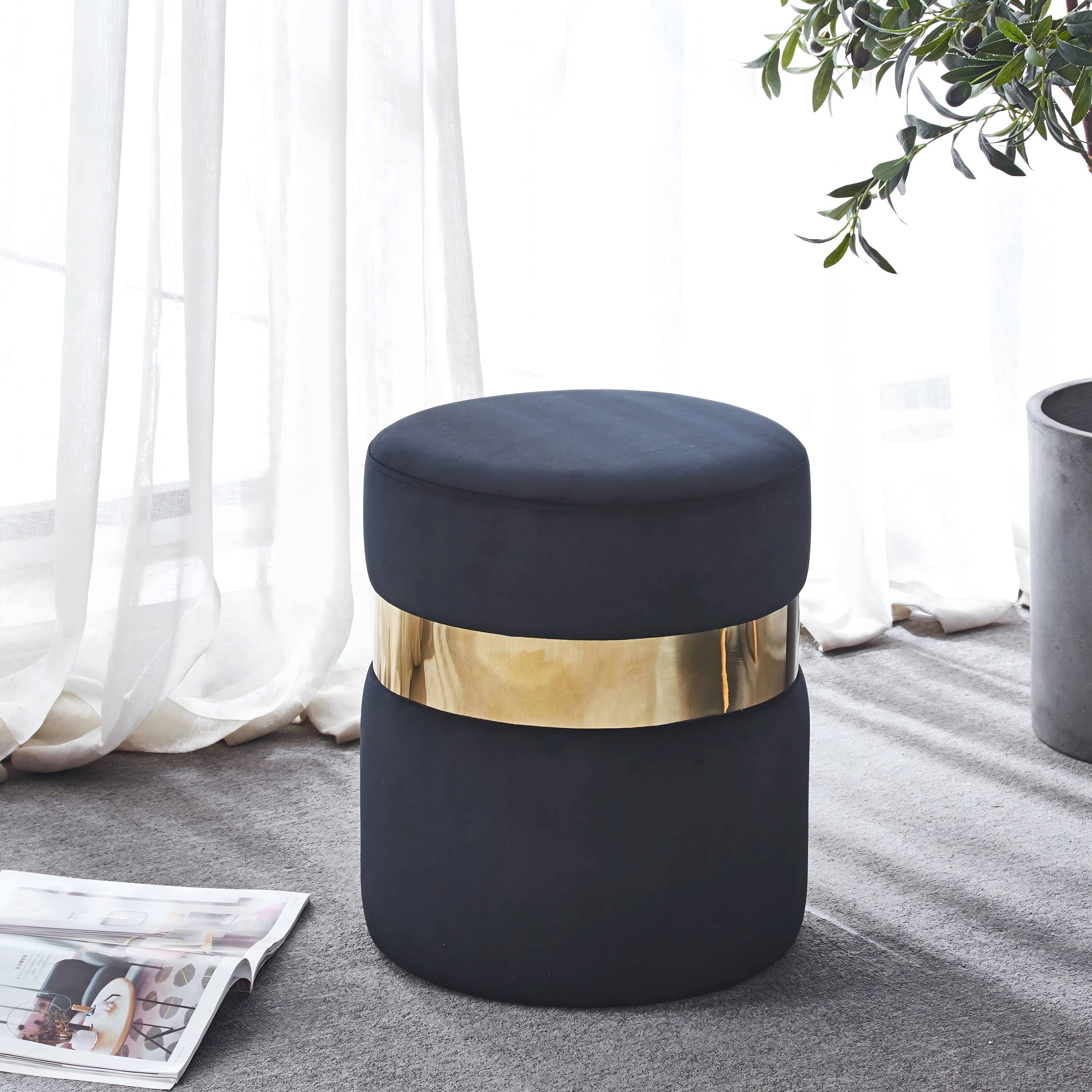 LTMATE LSG03B Modern Black Velvet Round Ottoman