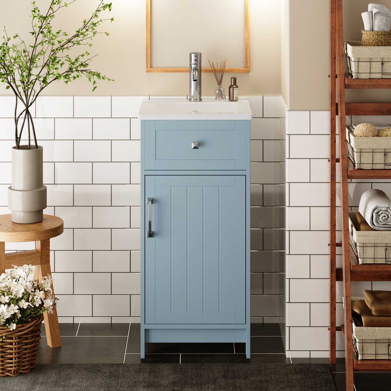 Vanity nap トップス　ブルー WONLINE 15-in Blue Undermount Single Sink Bathroom Vanity