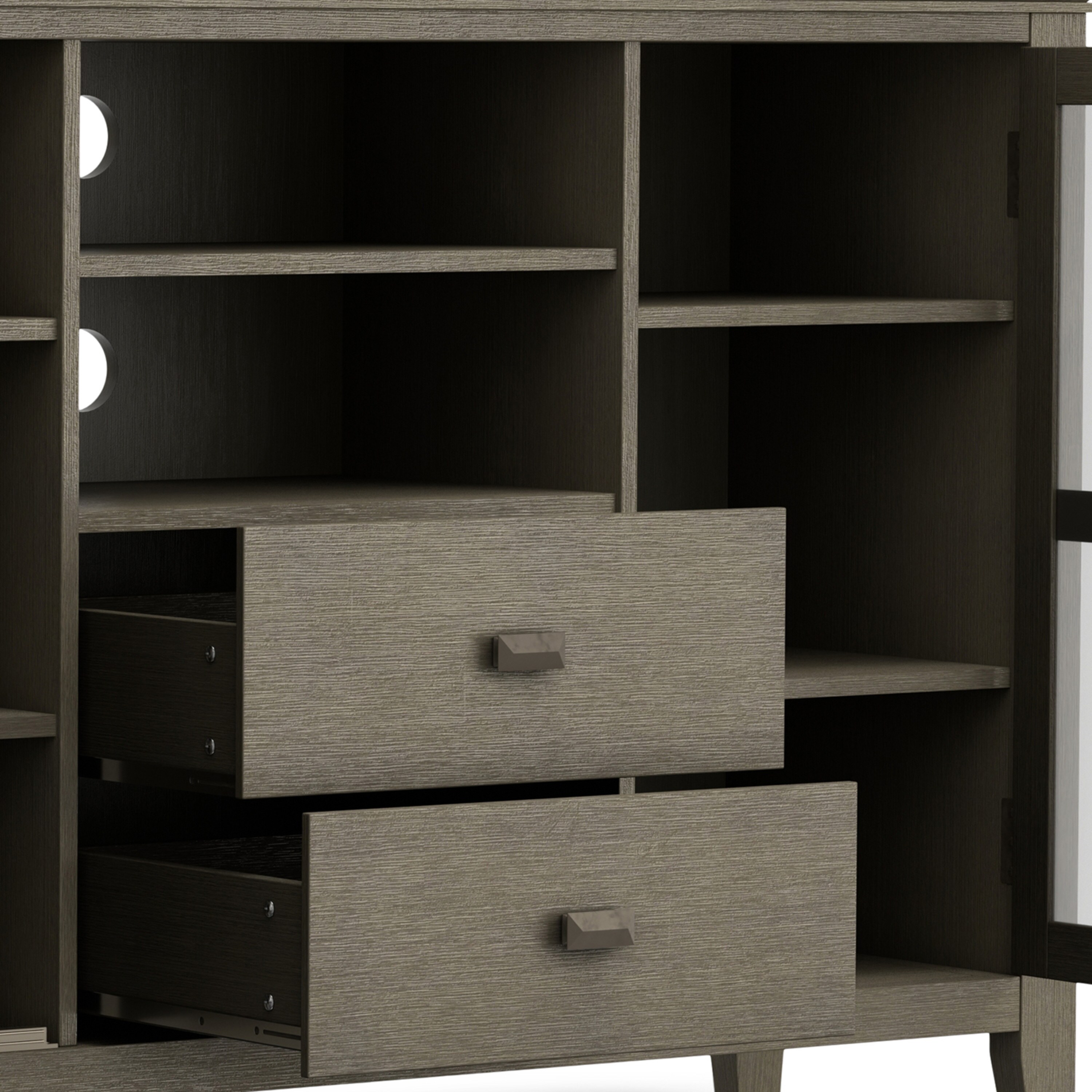 Farmhouse Grey Tall TV Media Stand with Tempered Glass Top