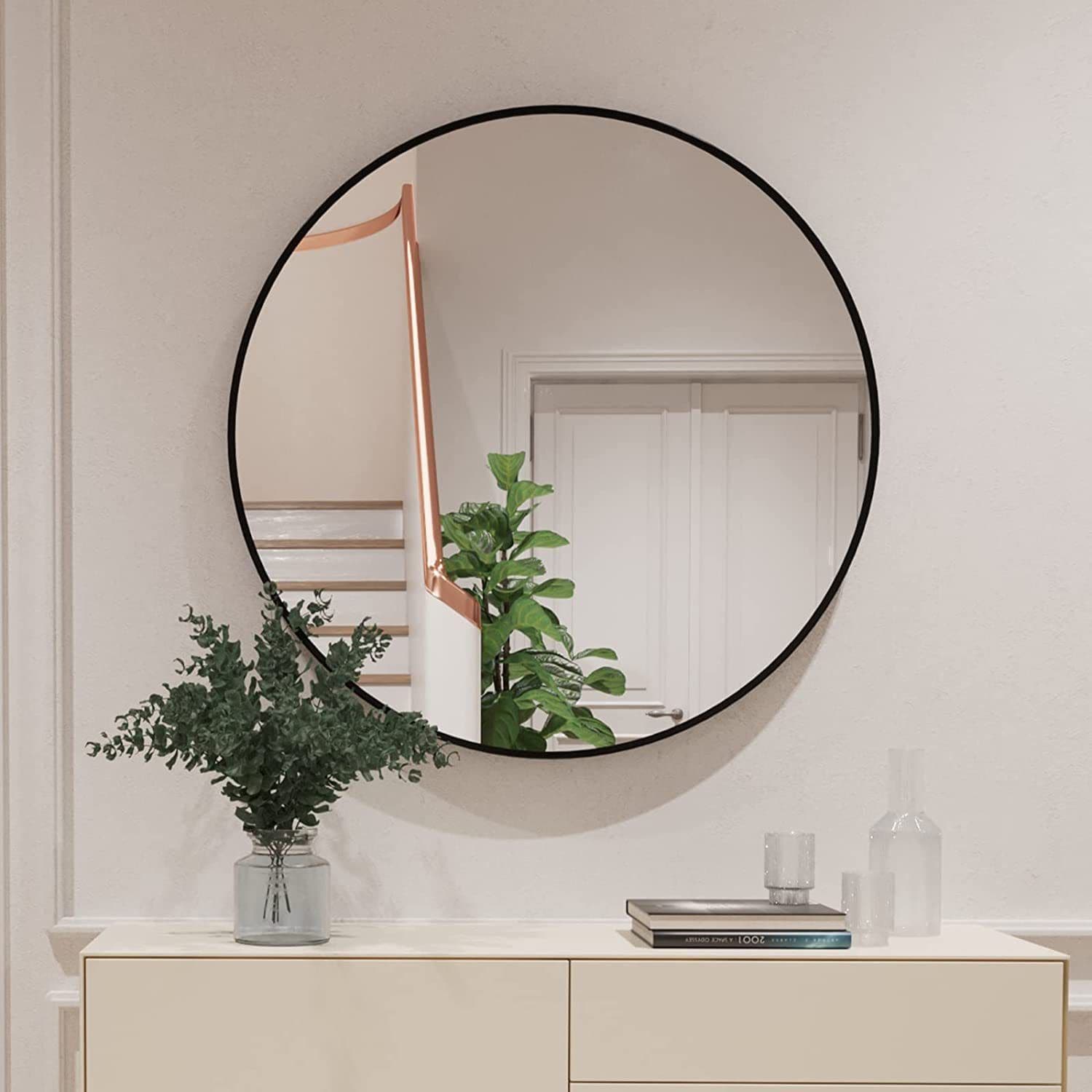 Rectangle Bathroom Mirror with Wood Shelf,Industrial Pipe Frame Vanity  Mirror,Wall Mirrors for Living Room Bathroom Bedroom(34.6 x 23.6 in)