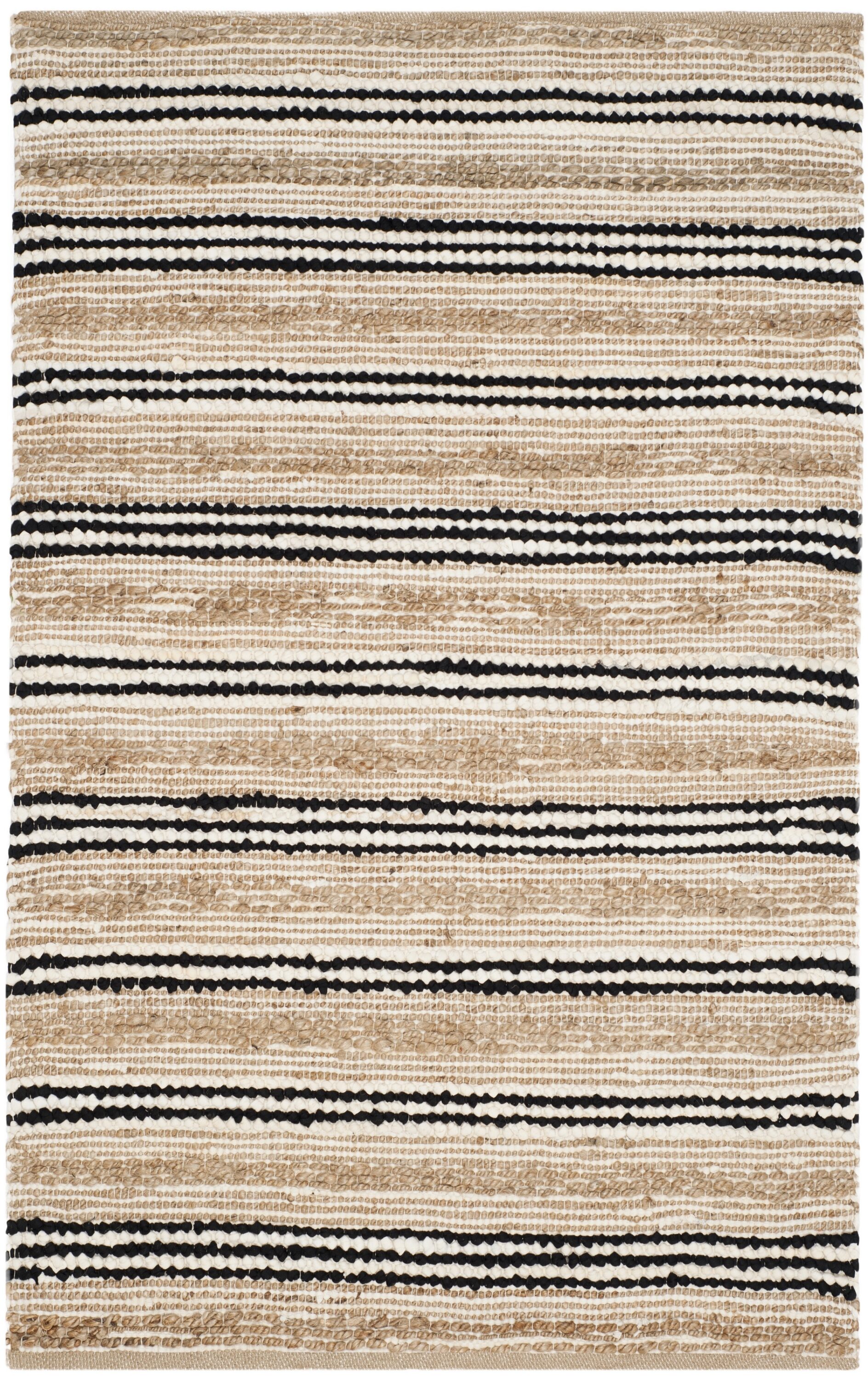 Safavieh CAP862A-3 Cape Cod Eastham 3 x 5 (ft) Cotton Natural/Black Rectangular Indoor Stripe Coastal Throw rug