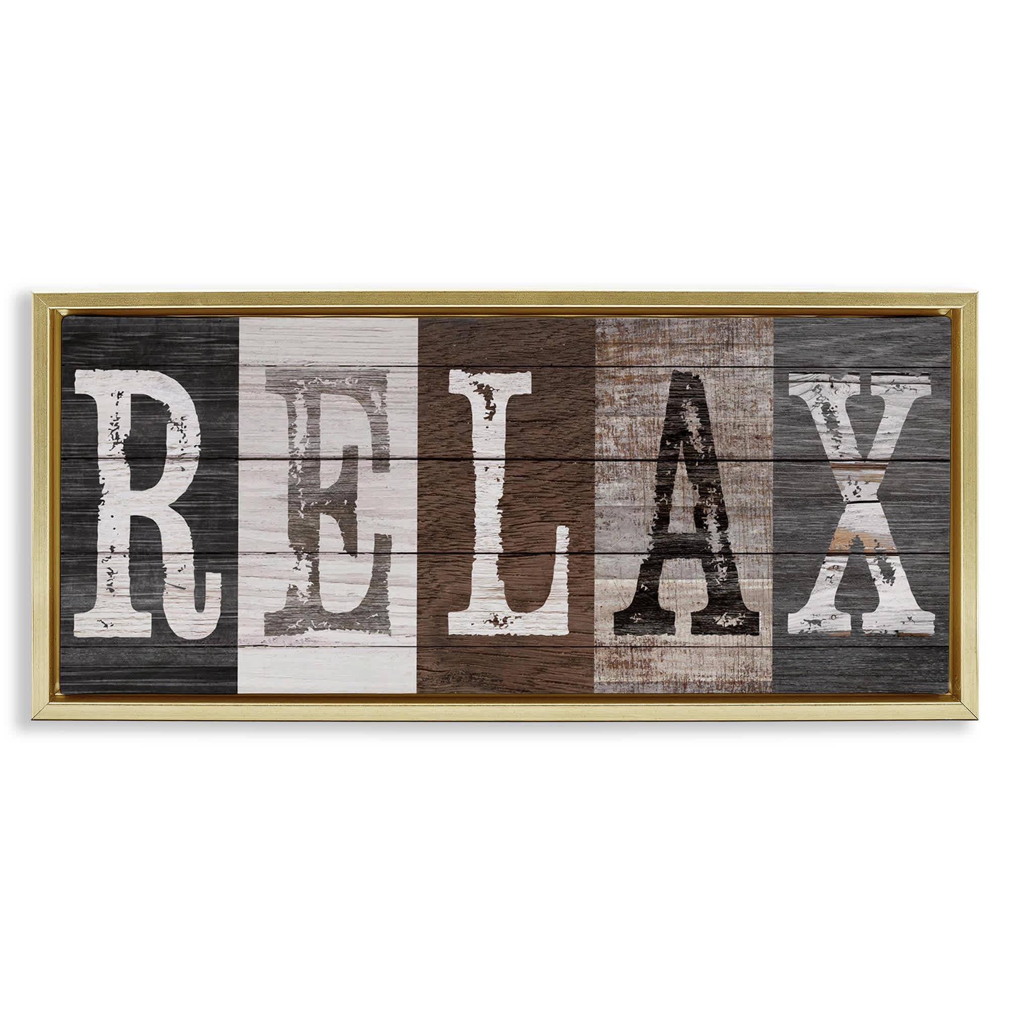 Stupell Industries BT-952-FFG-10X24 Rustic Bathroom Relax Letters Floating Frame design by Susan Arnot