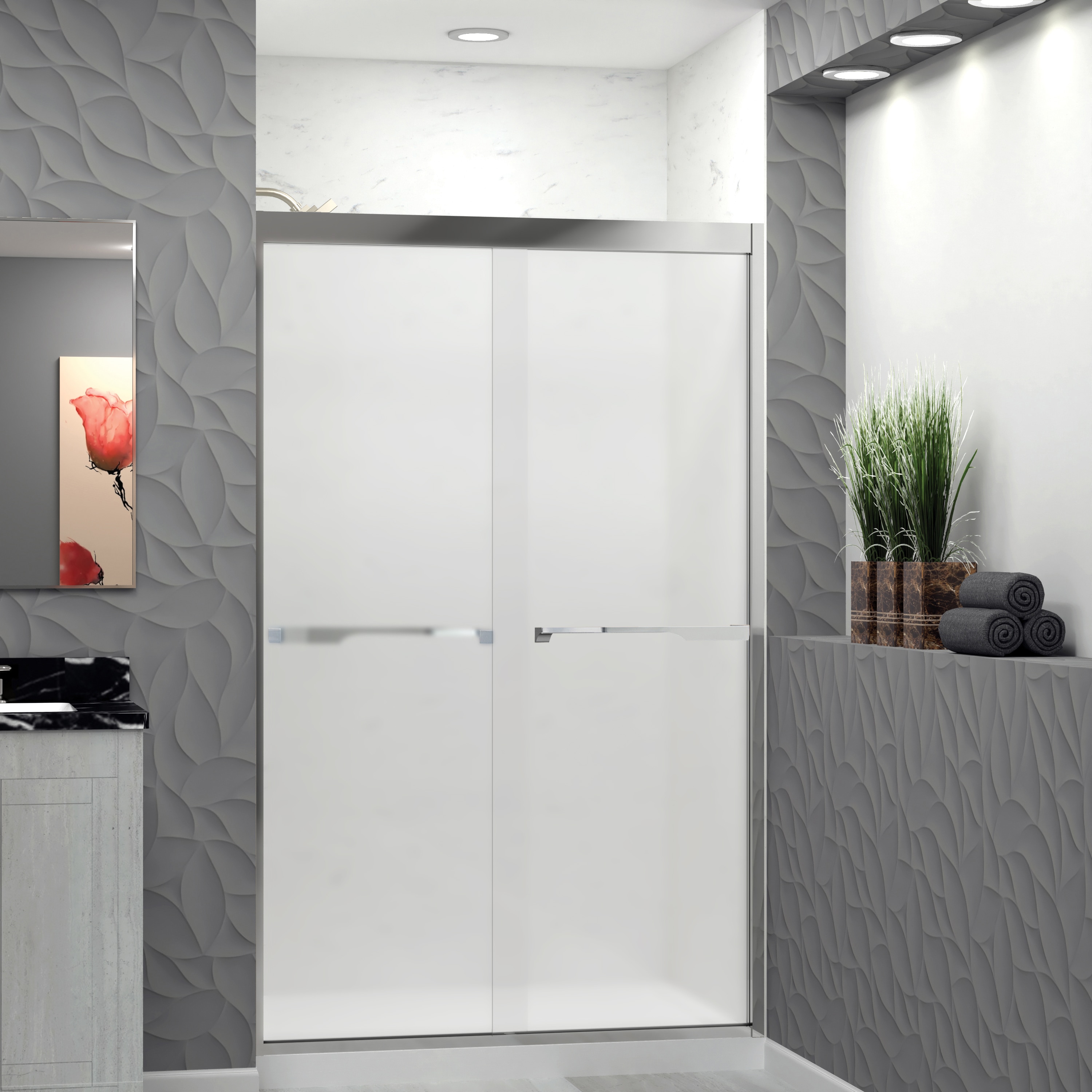 Transolid FBPT487608F-J-PC Frederick Polished Chrome 20-in to 21-1/4-in x 76-in Semi-frameless Sliding Soft Close Shower Door