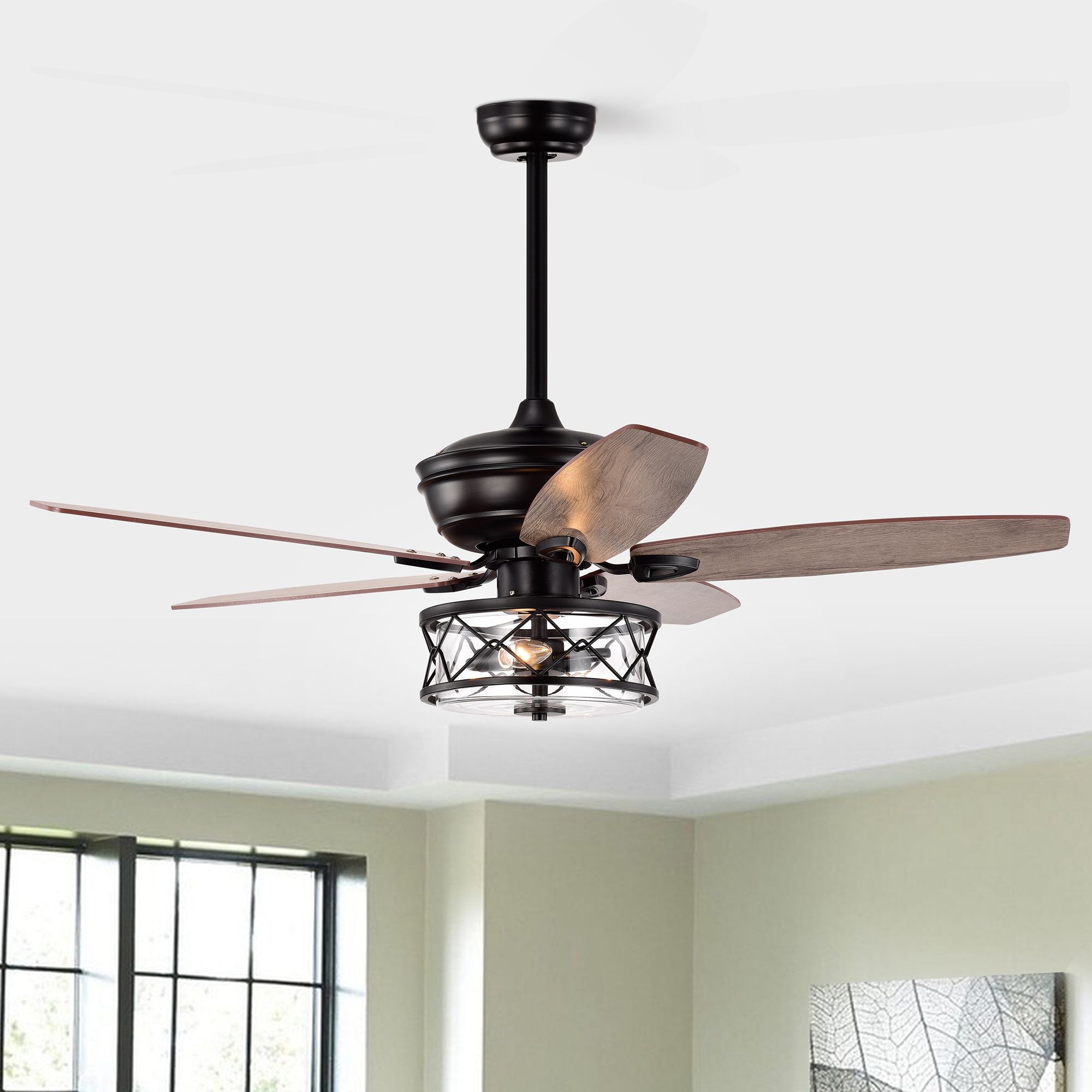 Parrot Uncle 52-in Black Indoor Chandelier Ceiling Fan with Light and ...