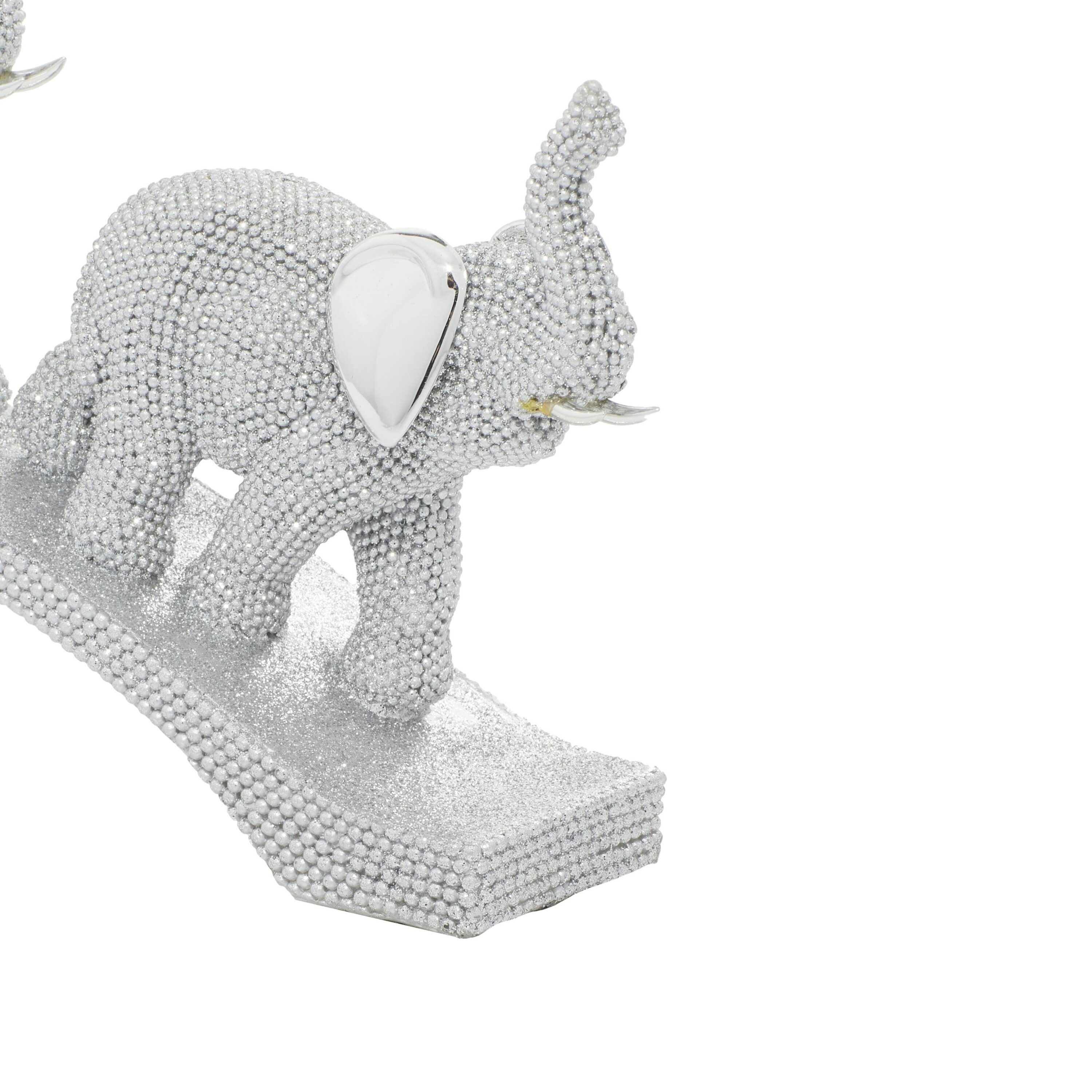 Silver Polystone Elephant Sculpture on Curved Base