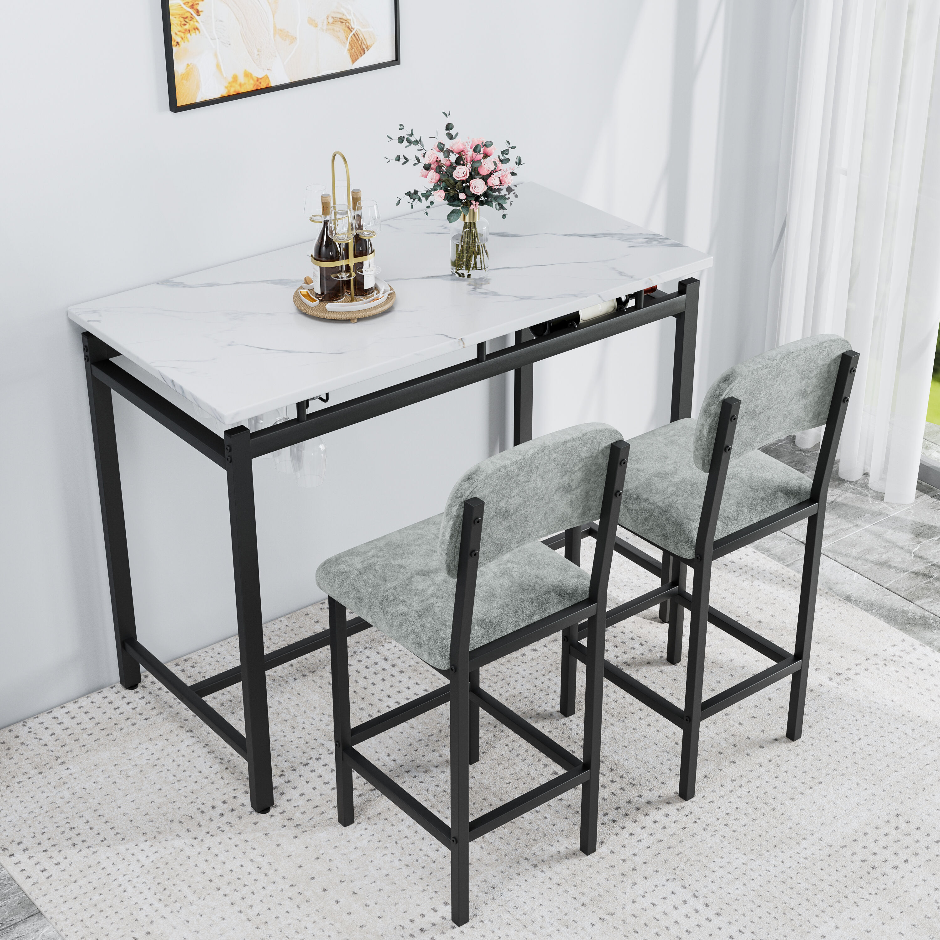 Fun Orange FUNS3DS14 Gray Contemporary/Modern Dining Room Set with Rectangular Table ( Seats 2 )