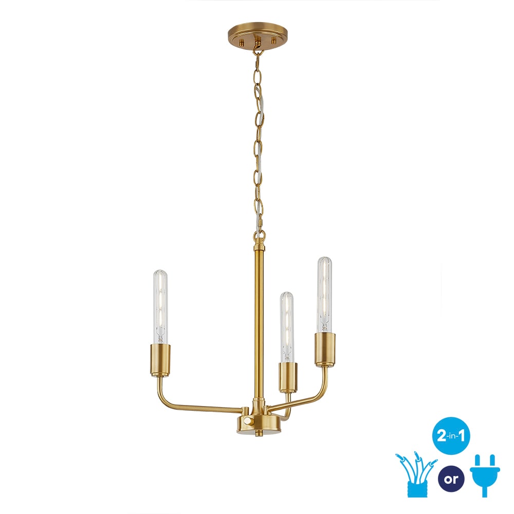 allen + roth LW1853-LGD-CV Aldyn 3 -Light Satin Gold Transitional Plug-in/Hardwired Bare bulb For Use in Bedrooms, Dining Rooms, Foyers, Kitchens, Living Rooms Chandelier