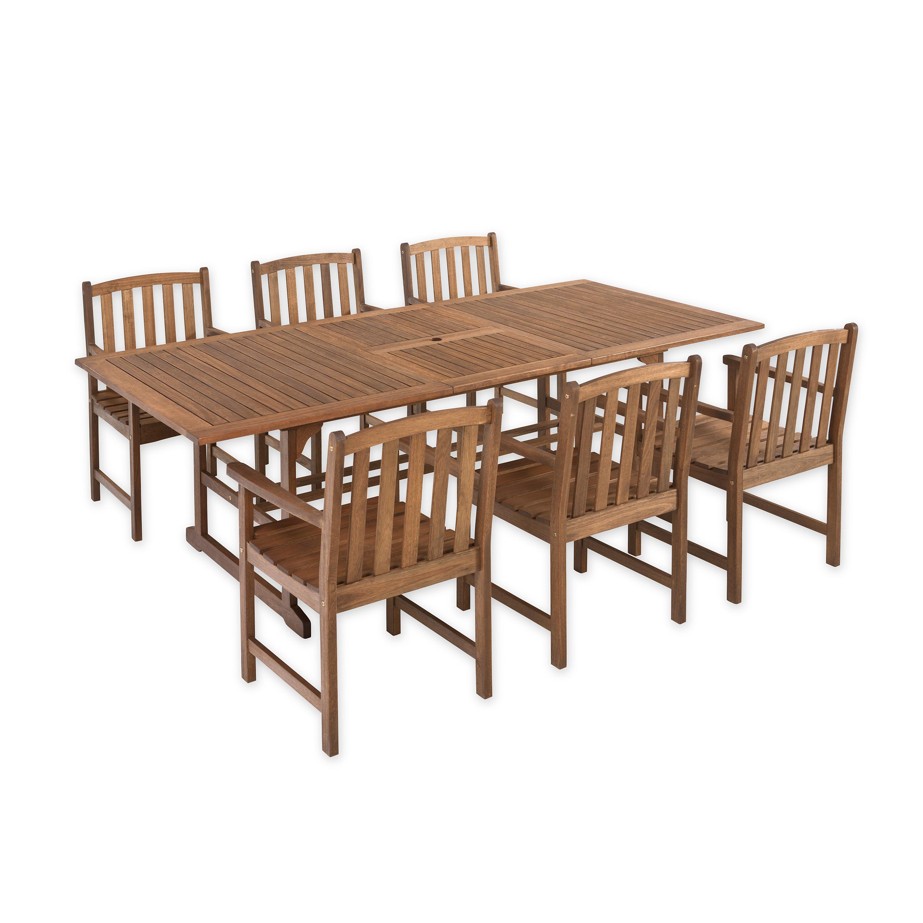 Evergreen P3495 7 -Piece Brown Patio Dining Set Extendable Table Wood Rectangle Table with 6 Stationary Chairs
