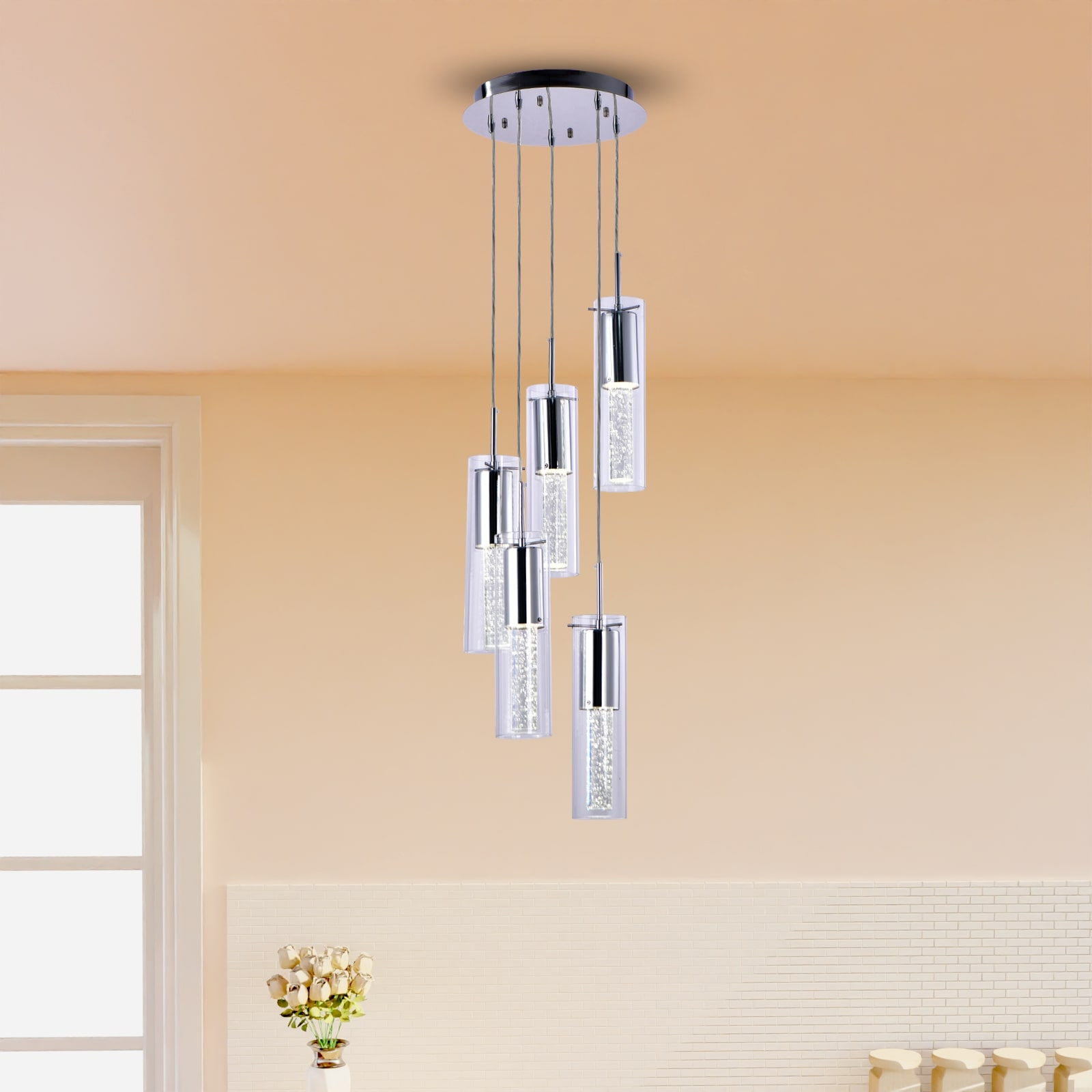 crystal cylinder pendant light