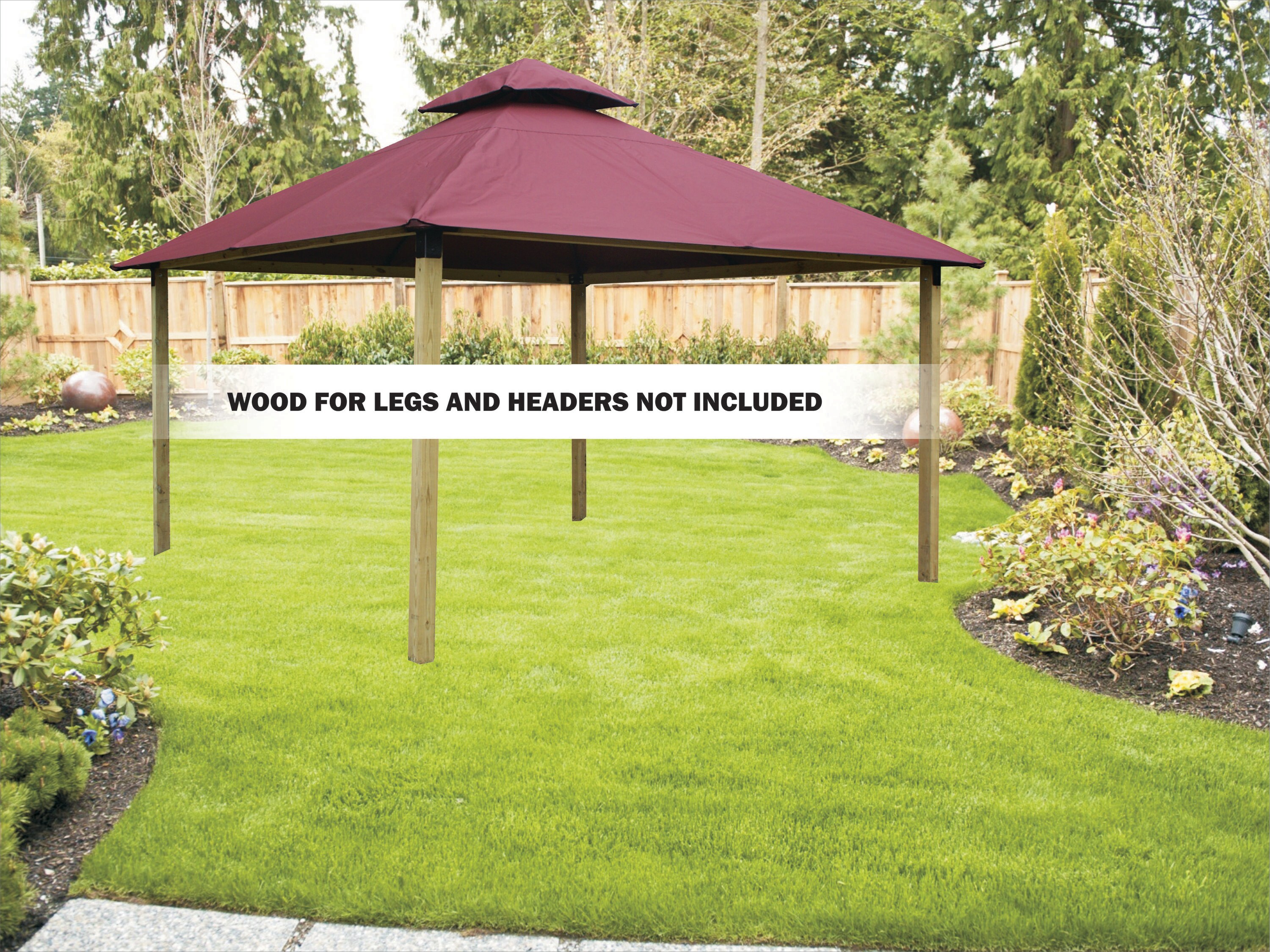 12 ft. Sq. Acacia Gazebo Roof Framing and Mounting Kit with SunDURA Canopy, 144in x 144in / Red