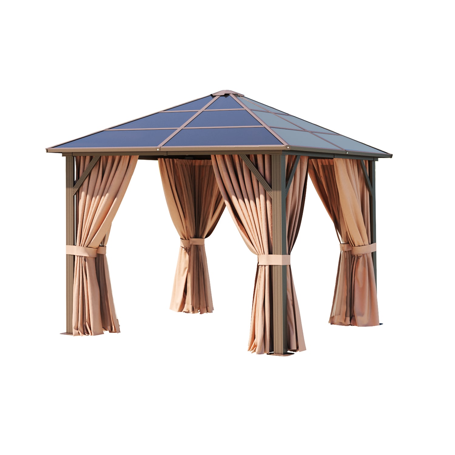 AOXUN G30021BR-1 10-ft x 10-ft Gazebo Brown Gazebo with Hardtop Roof (Screen Included)