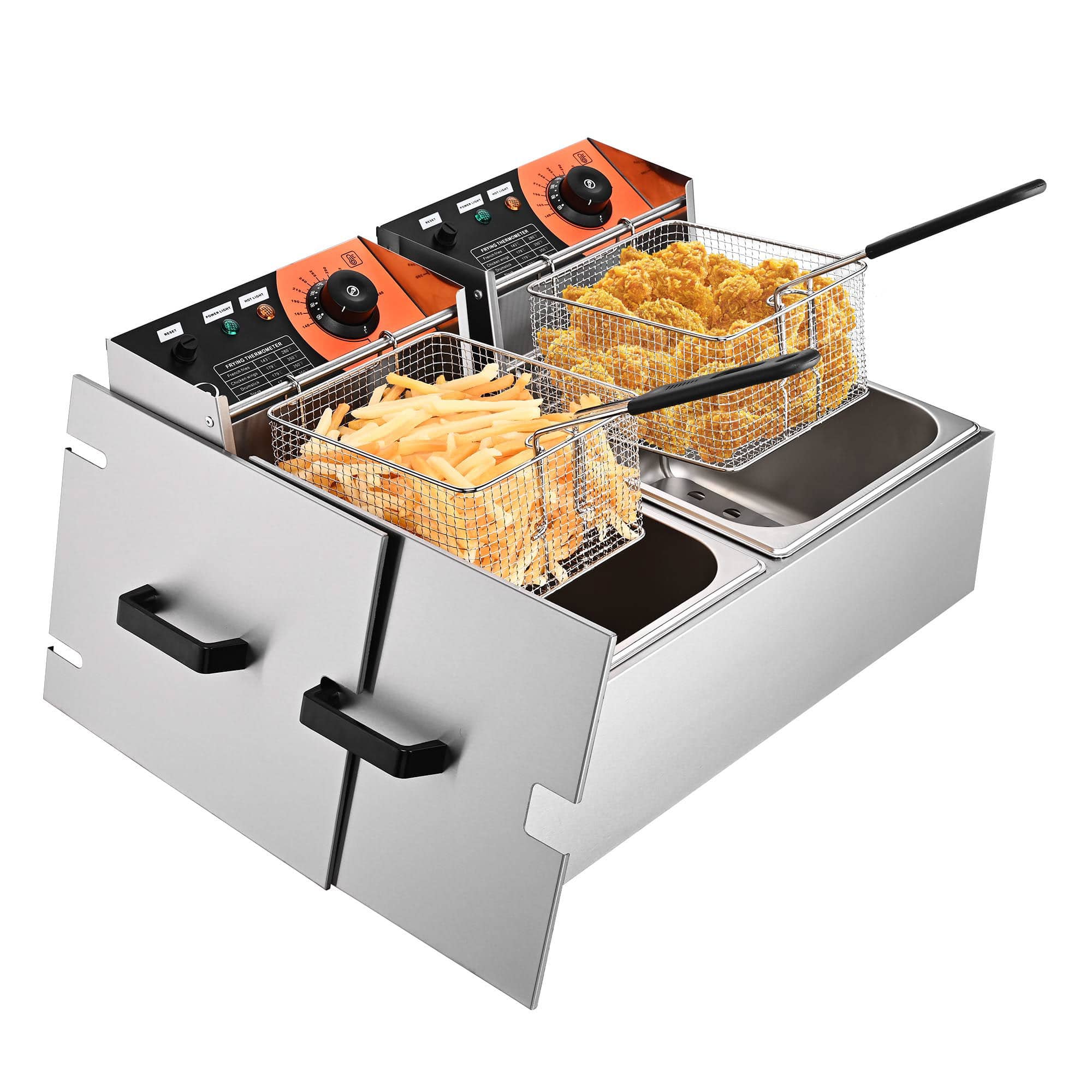 Yescom 26FRY001-D5000Y-LO WeChef 24L 5000W Stainless Steel Electric Deep Fryer Countertop Dual Tank Commercial Restaurant