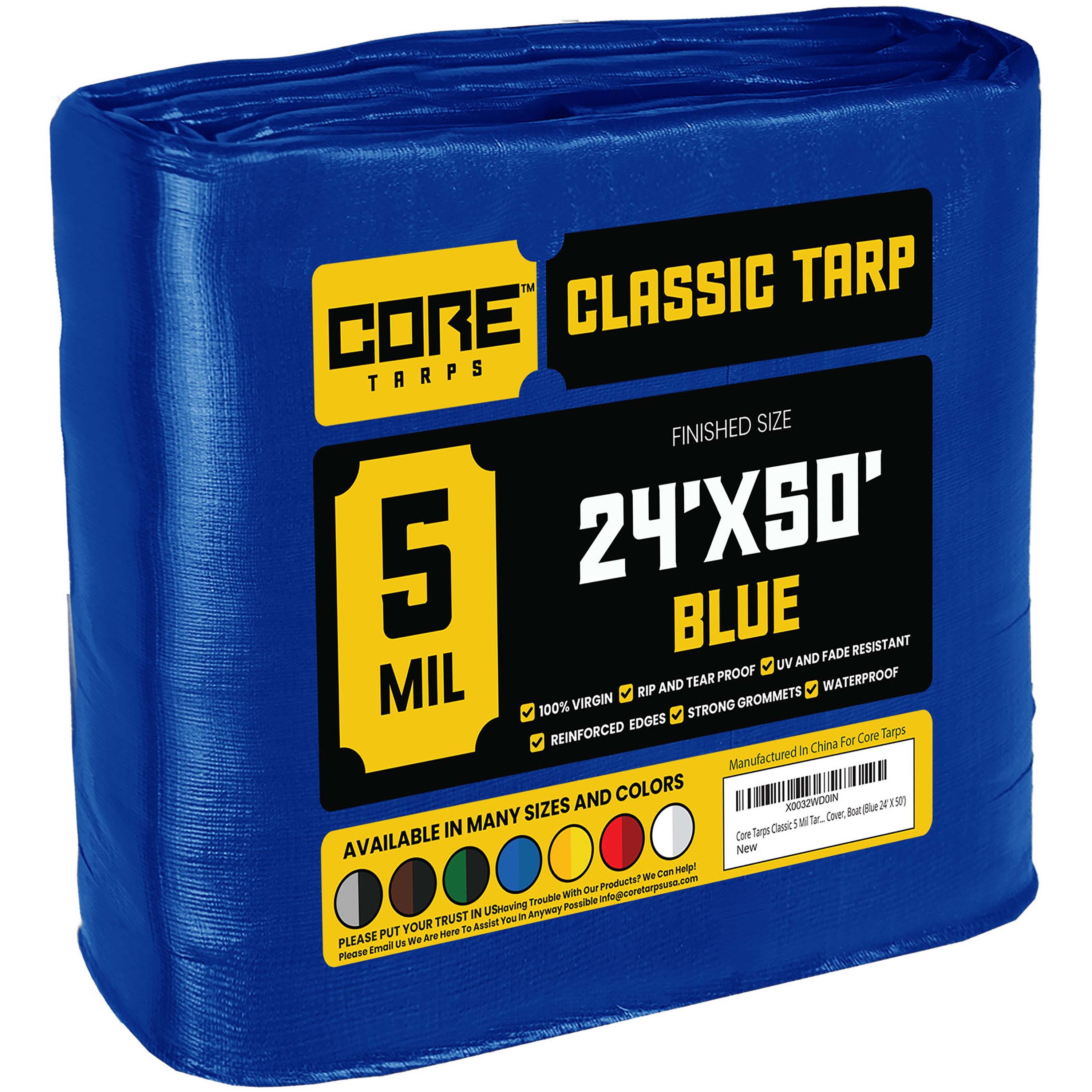Core Tarps CT-505-24X50 24-ft x 50-ft Blue Waterproof Commercial Polyethylene 5-Mils Tarp