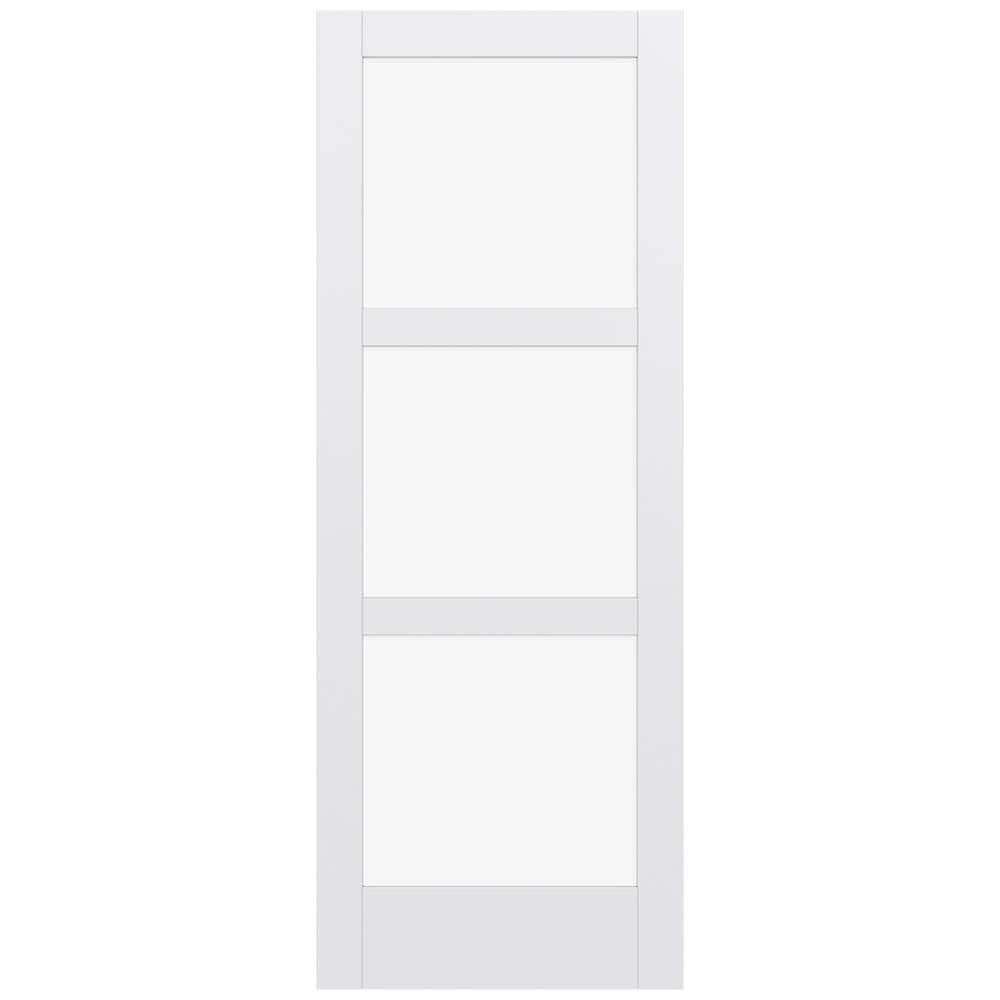JELD-WEN LOWOLJW221100358 MODA 1035W 36-in x 96-in Primed 3-panel square Clear glass Smooth Solid core Primed MDF Slab Door