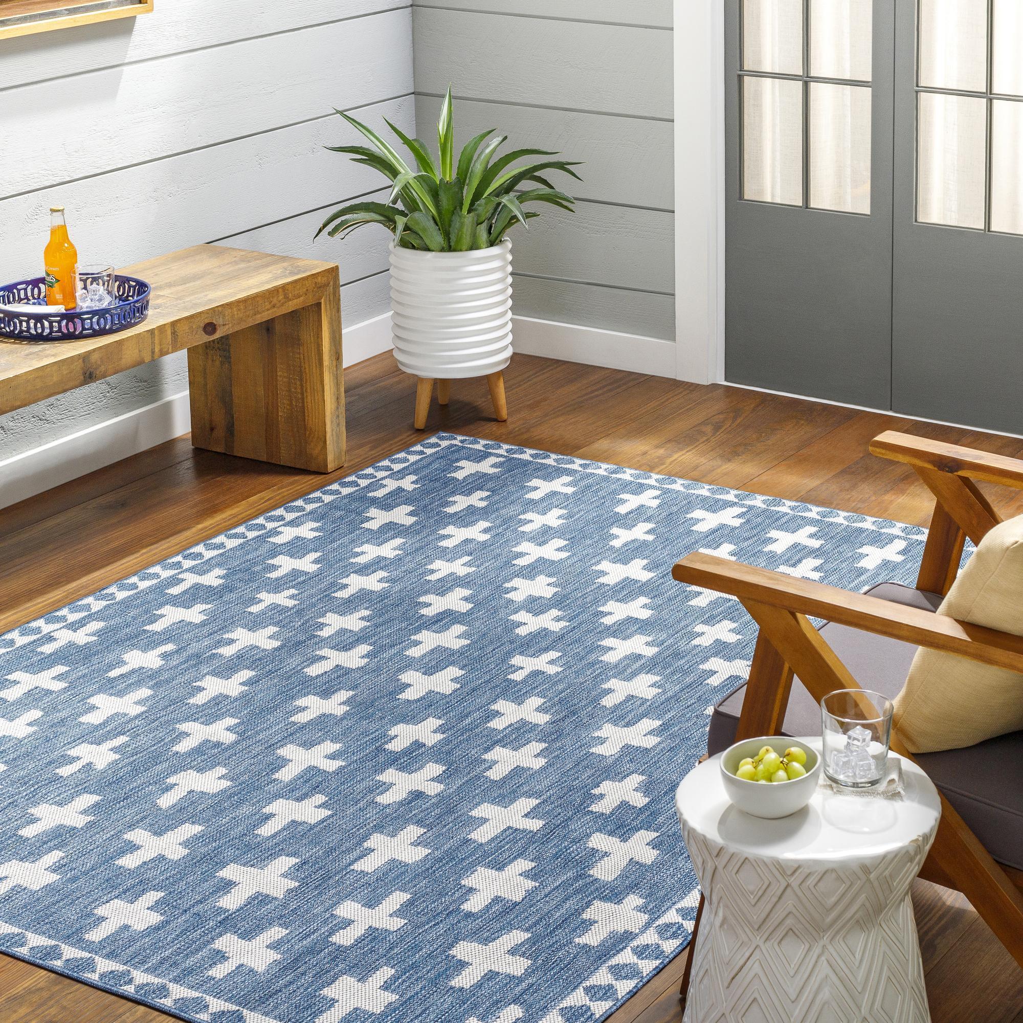 Livabliss LBH2363-679 Long Beach 7 x 9 (ft) Polypropylene Blue/Cream Rectangular Outdoor Tribal Moroccan Area rug