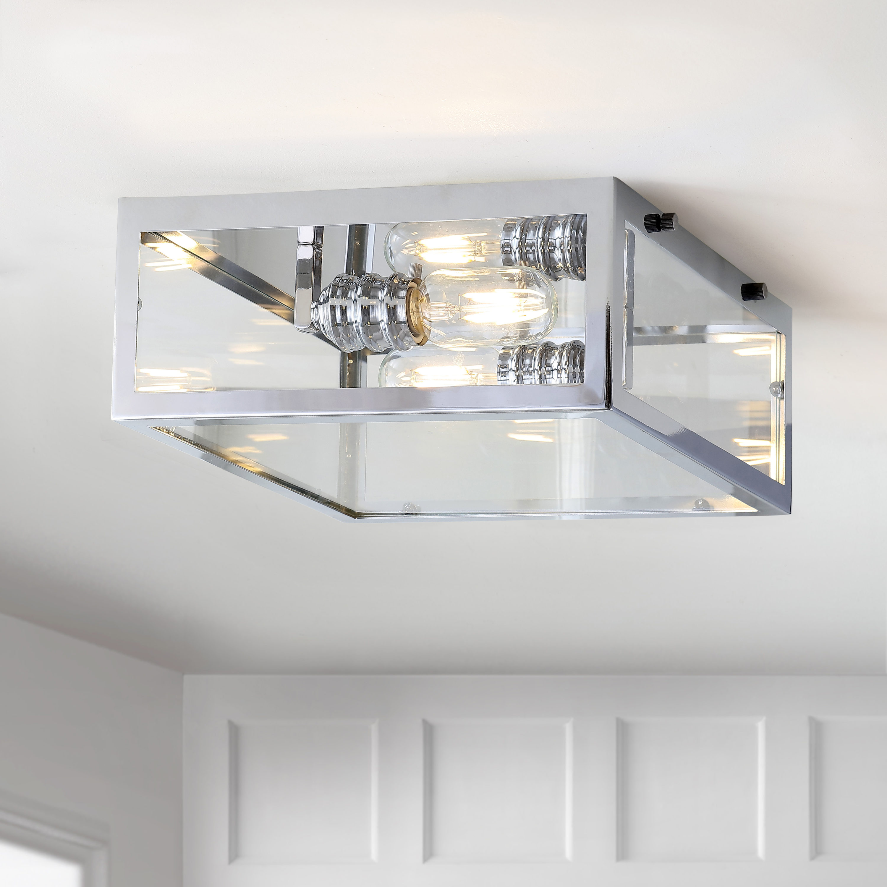 JONATHAN  Y JYL9501A Grayson 12" Iron/Glass Bohemian Transitional 1 -Light 12-in Chrome Flush Mount Light