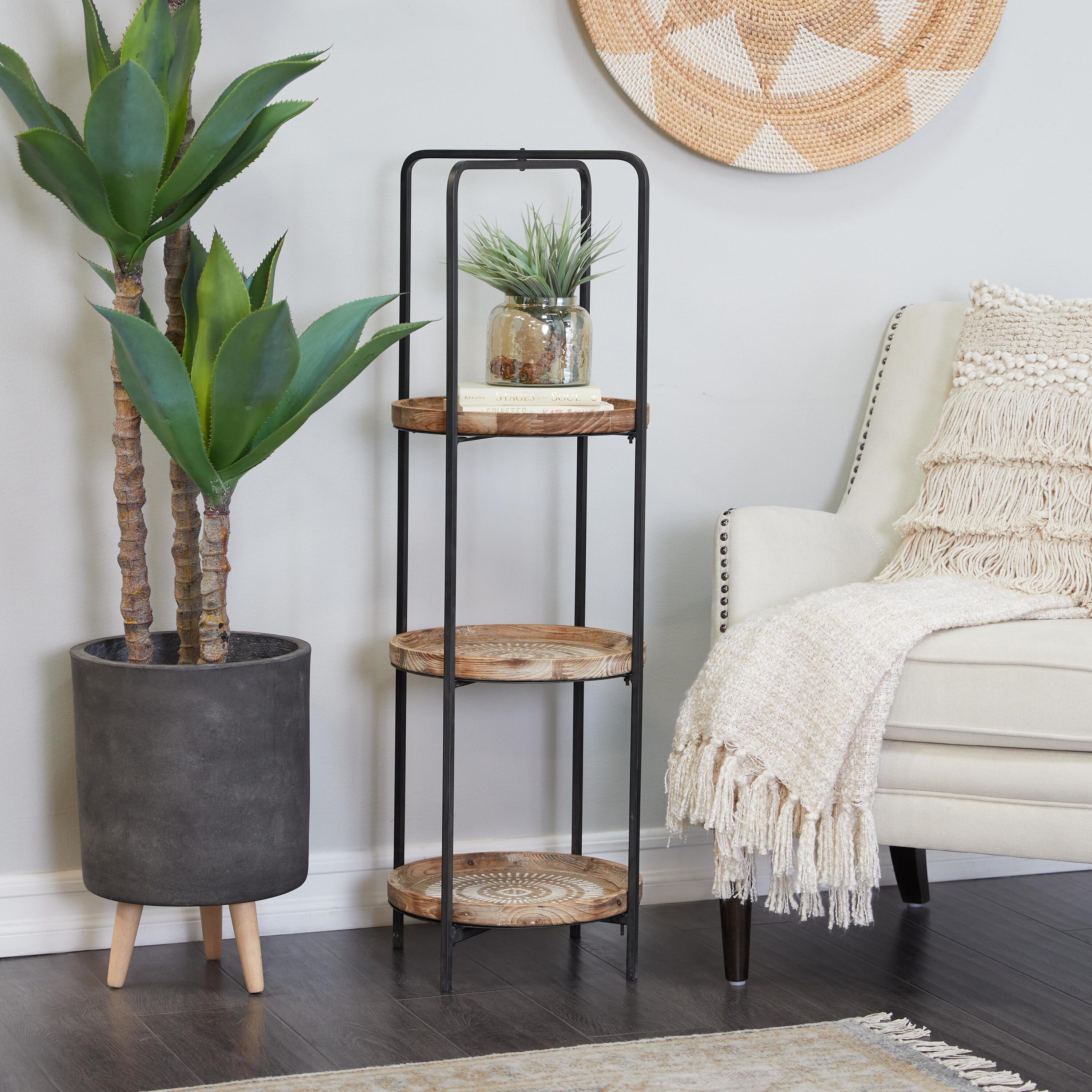 Grayson Lane 81776 3 -Tier Brown Wood Decorative shelving unit ( 14.5-in W x 14.5-in D x 43-in H )