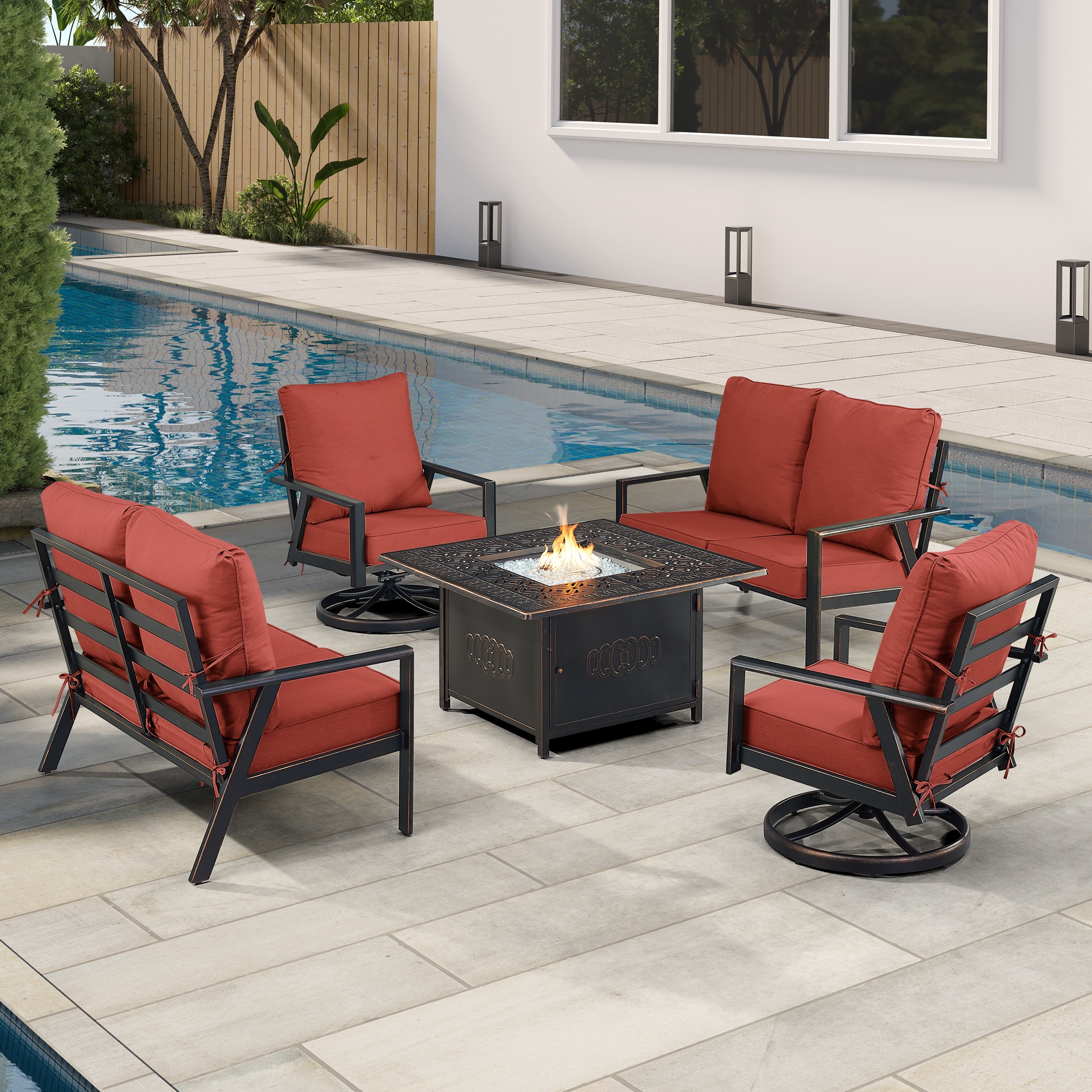 Oakland Living LUX2LS2CHRONINRDCUA 18-Piece Patio Conversation Set with Red Cushions
