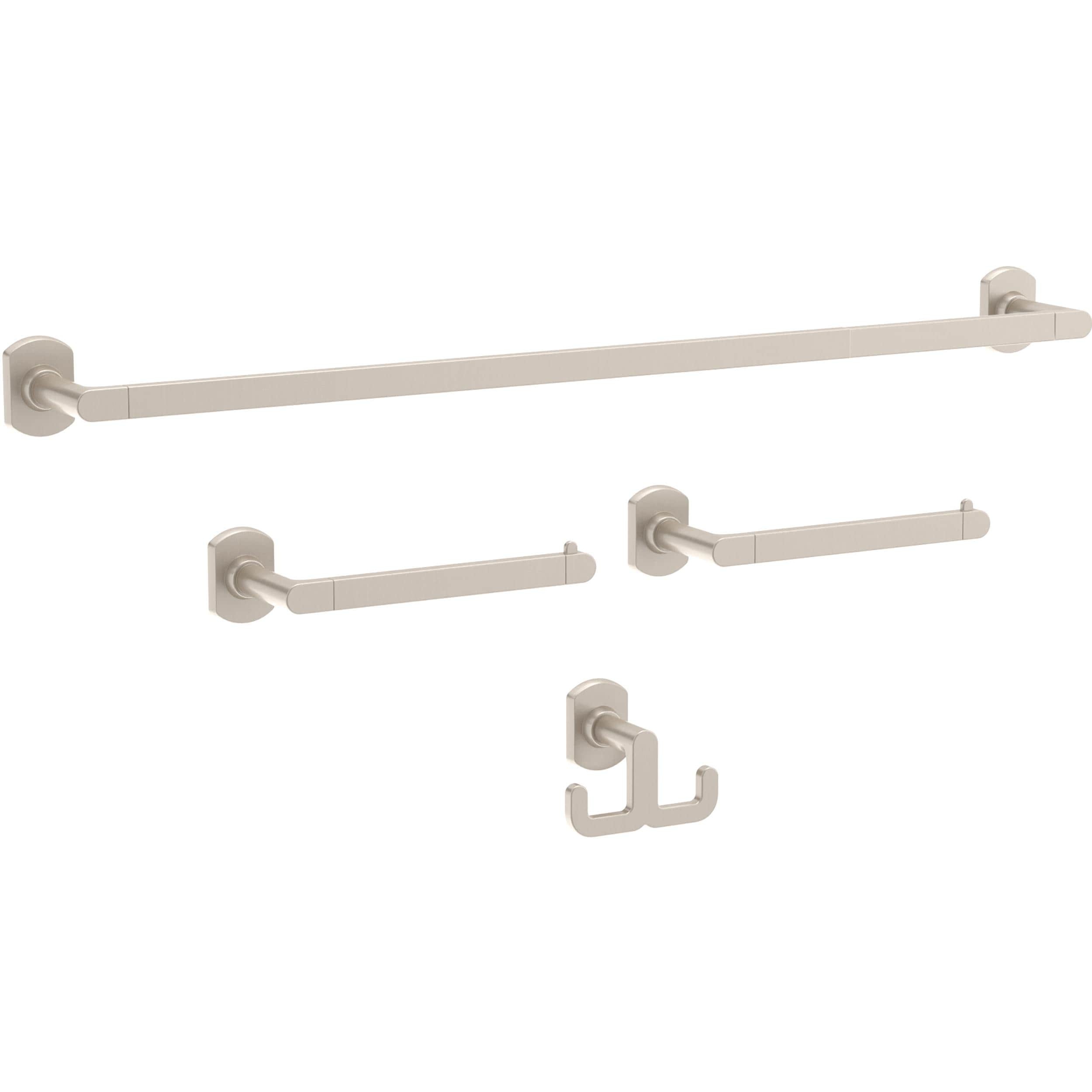Franklin Brass GRNV64-BN 4 -Piece Granville Satin Nickel Decorative Bathroom Hardware Set Towel Bar, Toilet Paper Holder, Towel Ring ,Robe Hook Included