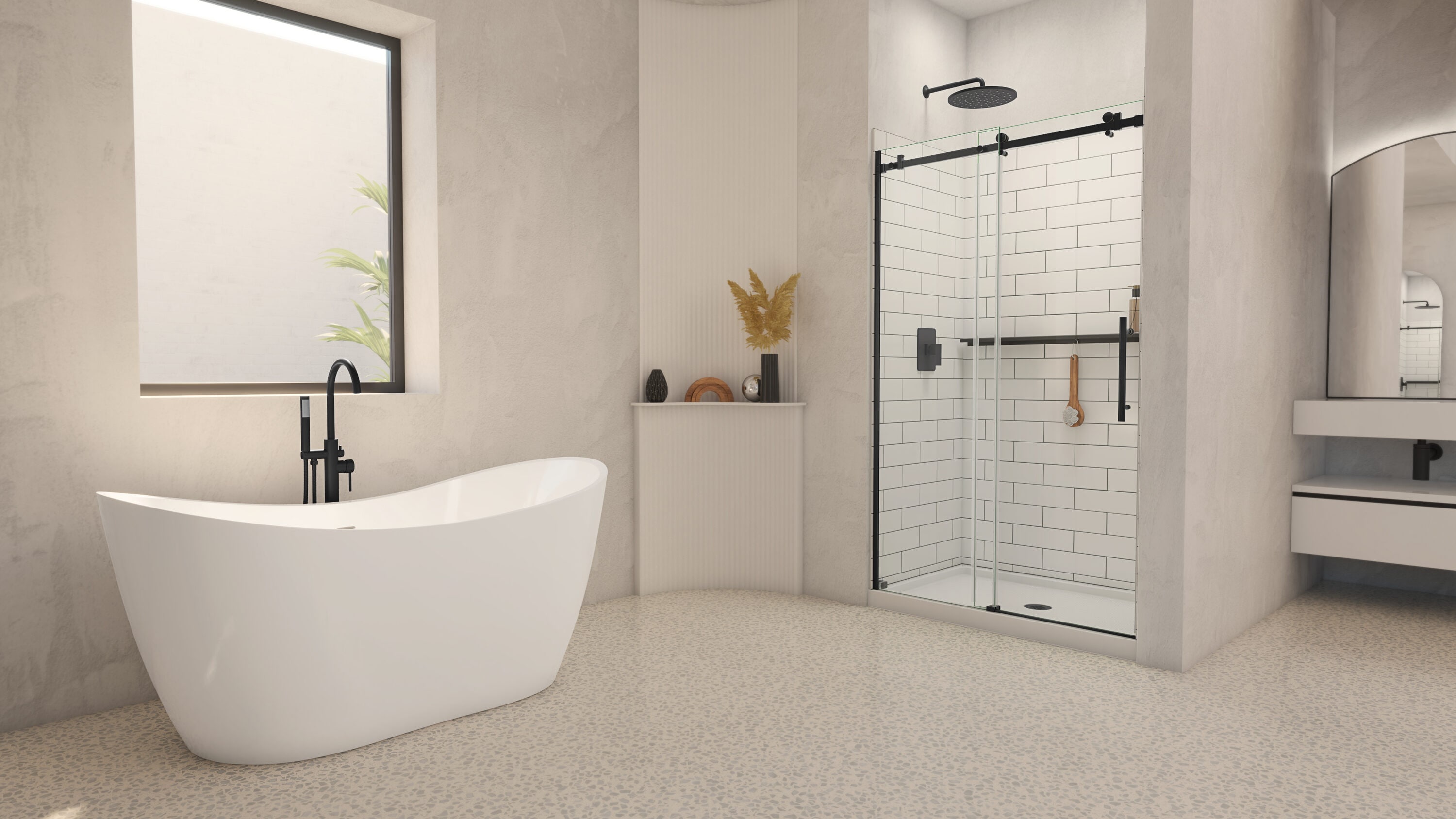 DreamLine Luna Matte Black 44-in to 48-in W x 71-in H Frameless Clear Glass Sliding Shower door