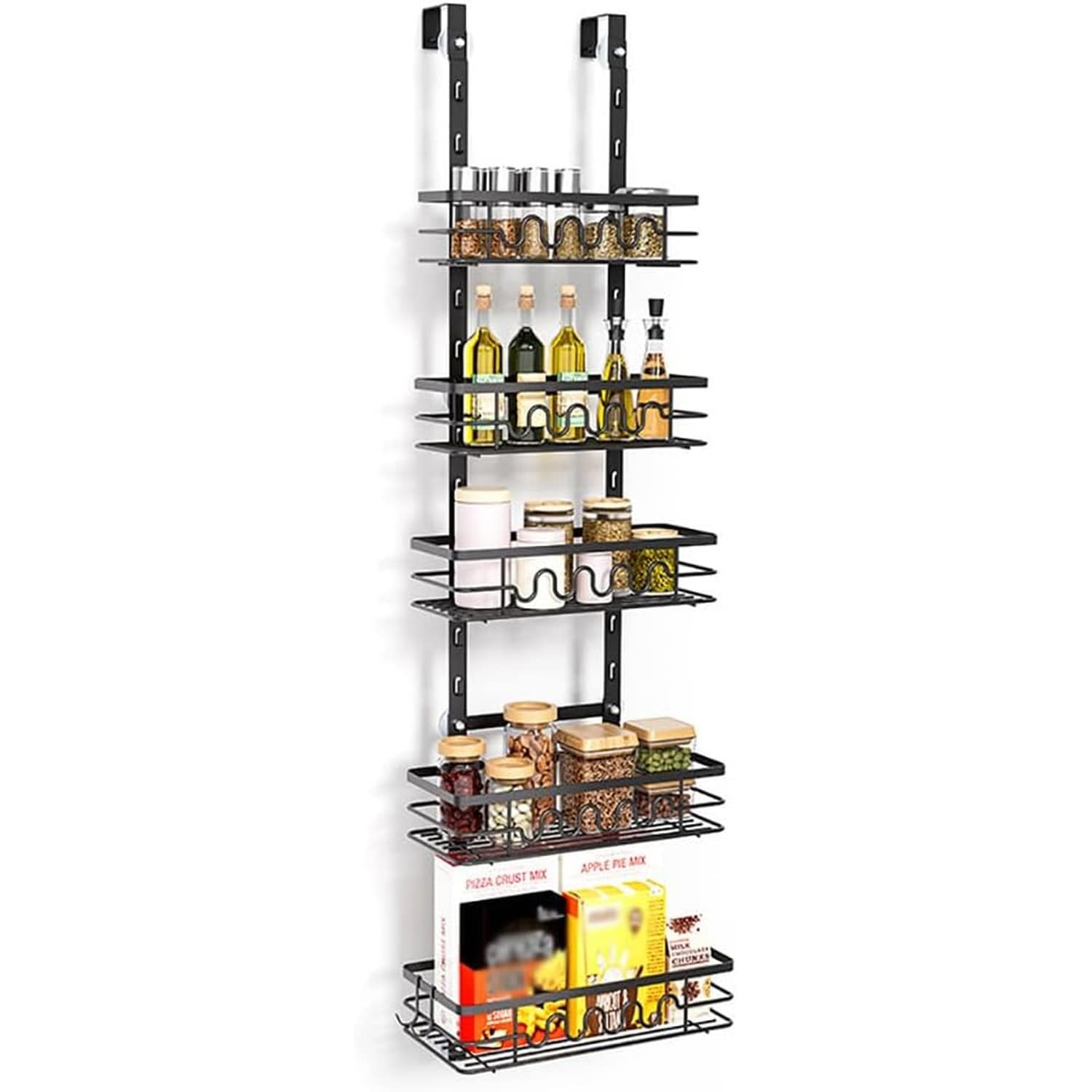 GAOMON 5-Tier Over Door Pantry Organizer - Metal Hanging Storage Basket Rack for Pantry Cabinet Bathroom and Laundry Room