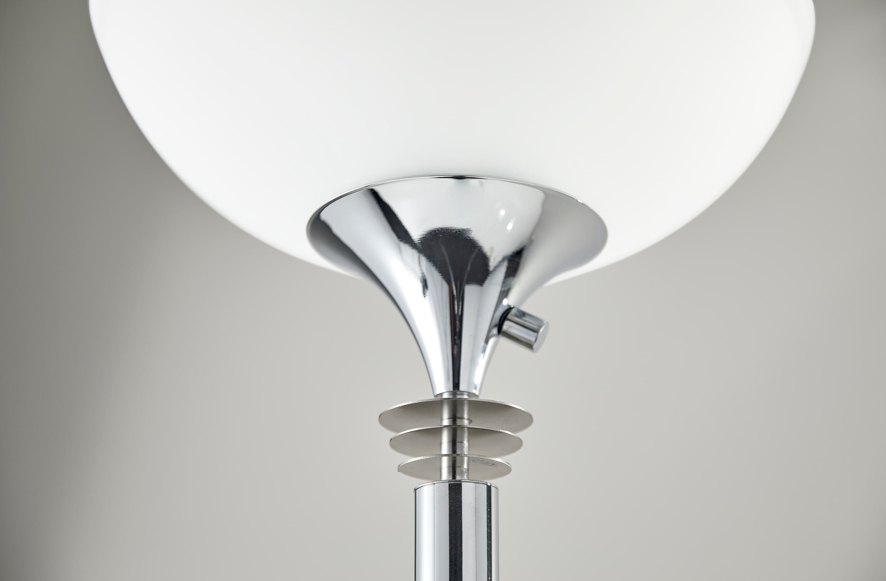 Adjustable Chrome Torchiere Floor Lamp with Frosted Glass Shade