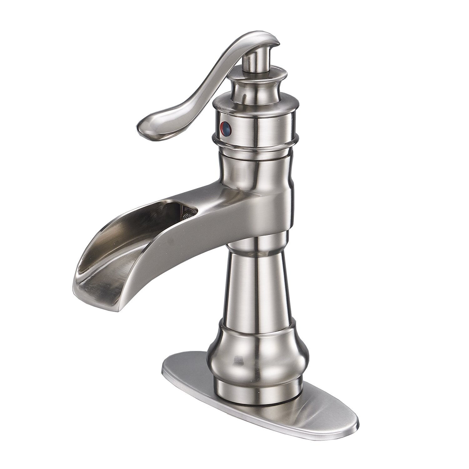 BWE A-96558N Brushed Nickel Single hole 1-handle WaterSense Waterfall Commercial/Residential Handle Bathroom Sink Faucet with Deck Plate