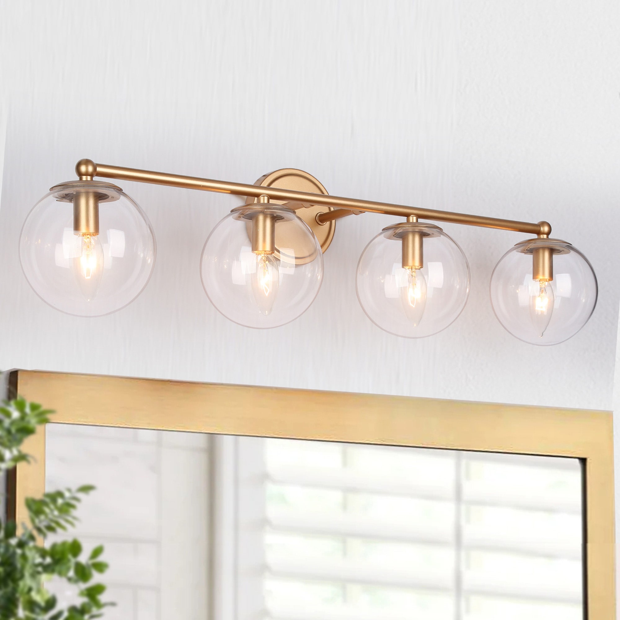 Uolfin 29.5-in 4-Light Brass Gold In Globe Dimmable LED Modern ...