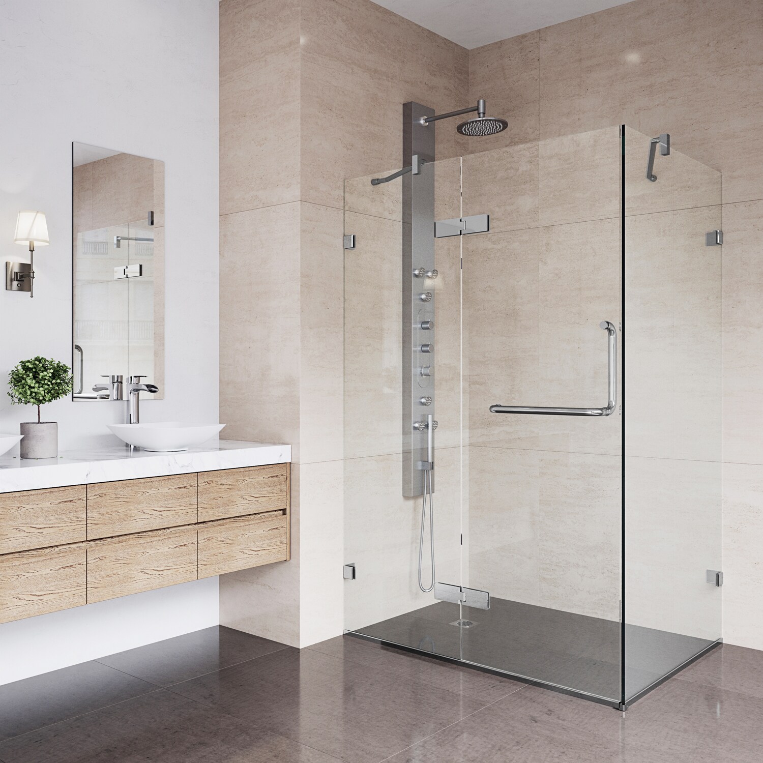 VIGO Monteray Chrome 46-in W x 73-in H Frameless Corner Hinged Shower ...