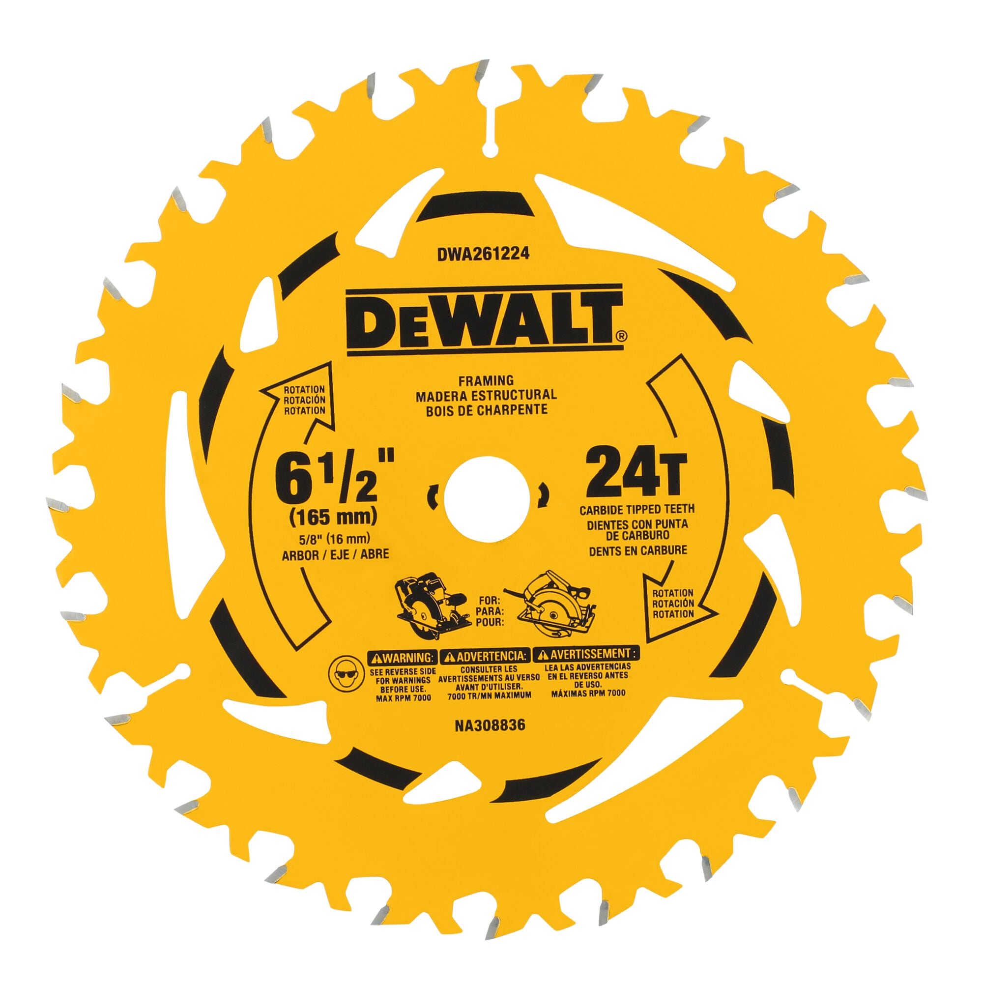 DEWALT DWA261224L 6-1/2-in 24 -Tooth Rough Finish Tungsten carbide-tipped steel Circular saw blade Individual