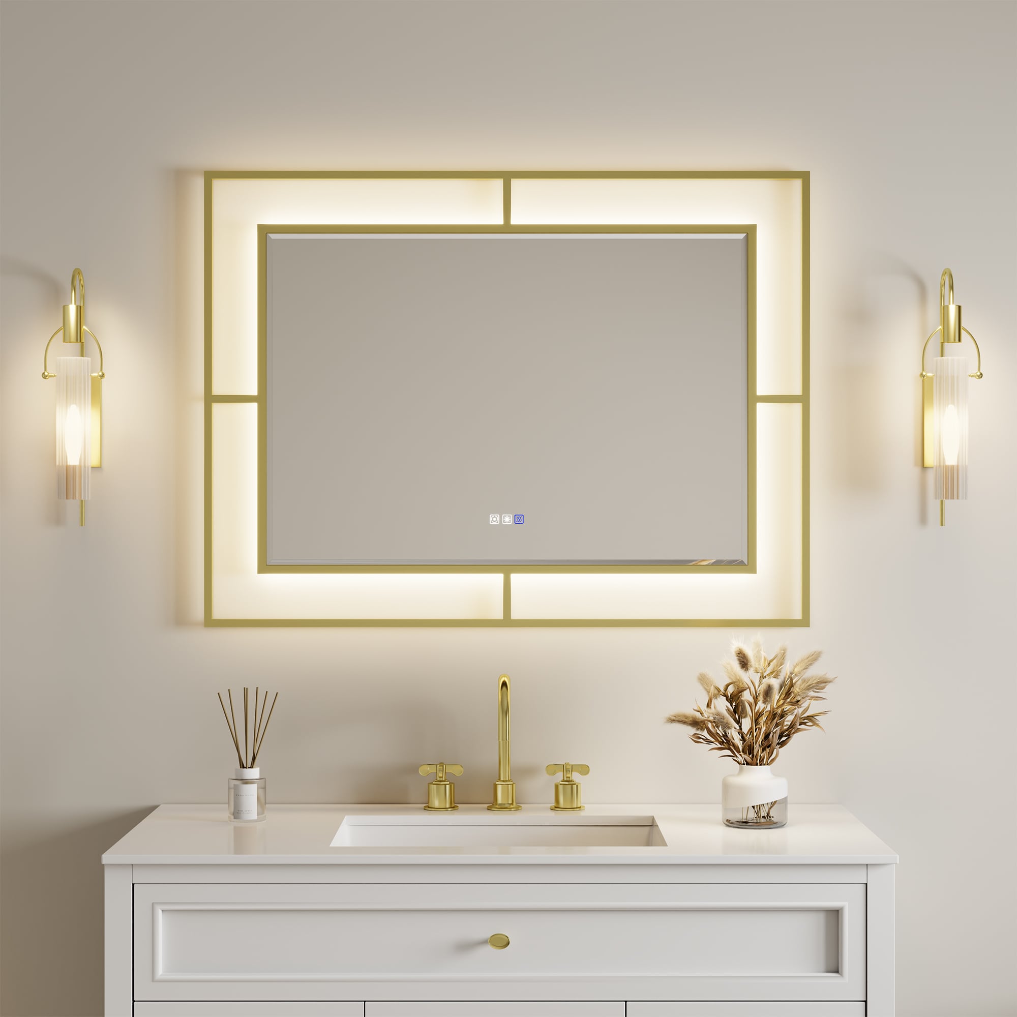 ExBrite EXBM4836V10GXX 48-Inches x 36-Inches Framed Rectangle Dimmable LED Lighted Fog Free Bathroom Vanity Mirror ( Gold )