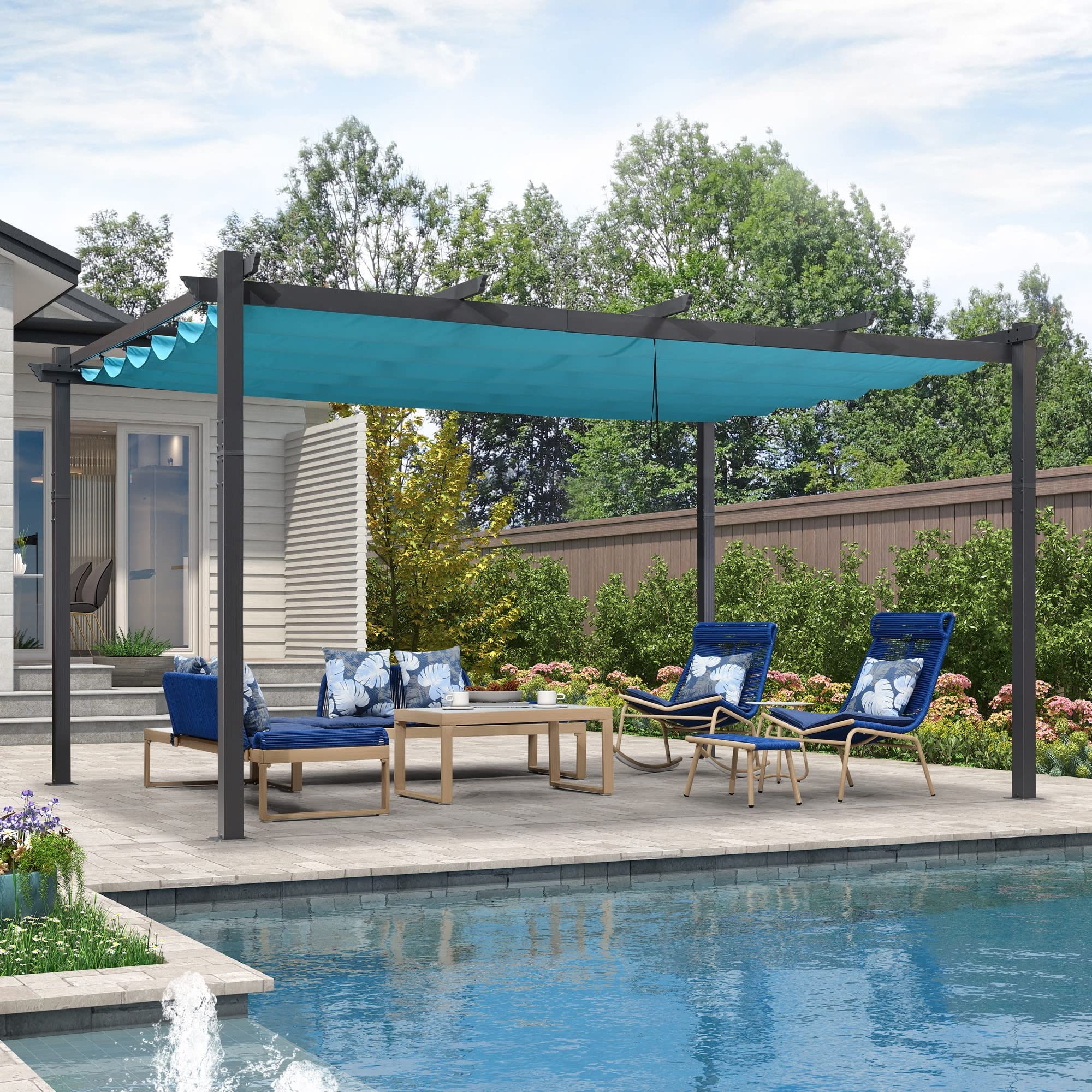 PURPLE LEAF LSMPG1216-BL Home and Garden 12-ft W x 16-ft L x 8-ft H Turquoise Blue Metal Freestanding Pergola with Canopy
