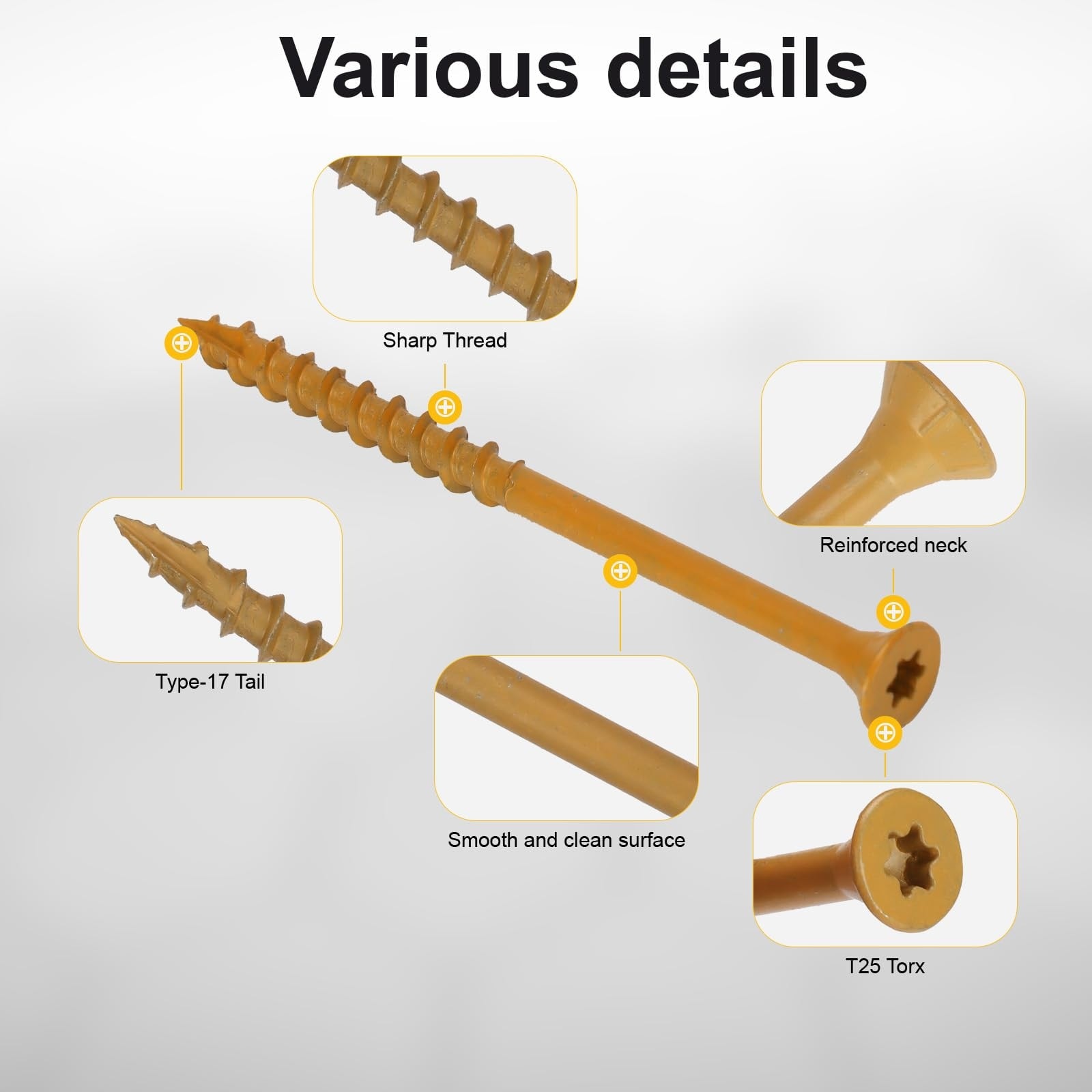 Etokfoks  tan deck screws number 10 x 2 1 2 in torx drive flat head type 17 spiral tail exterior wood screws 5 lb pack about 398 pieces with