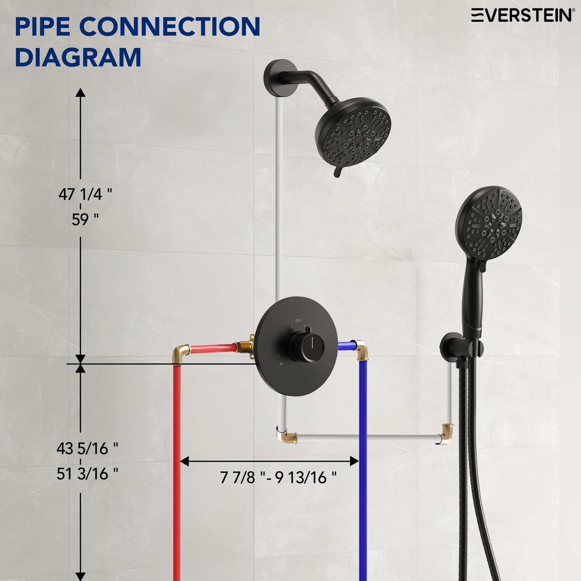 EVERSTEIN SFS-1103-BK Showerhead-Bar-Panels - View #12